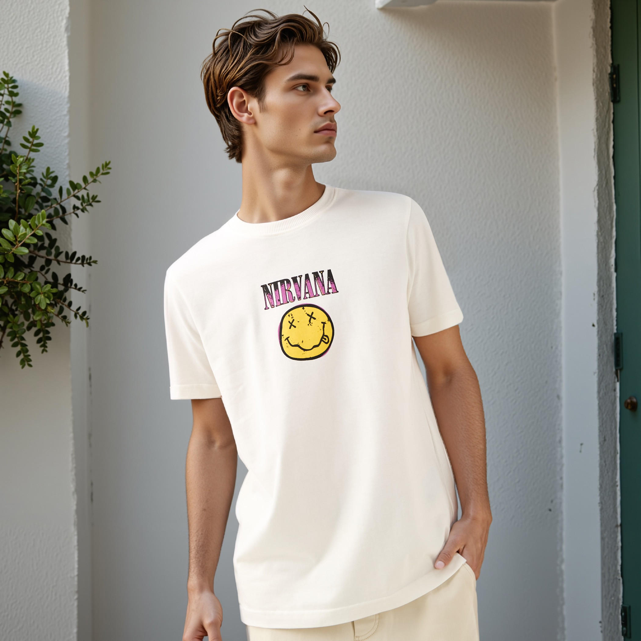 Nirvana Print Boxy T-shirt with Crew Neck and Short Sleeves-men-clothing-tshirtsandpolos-tshirts-image-3