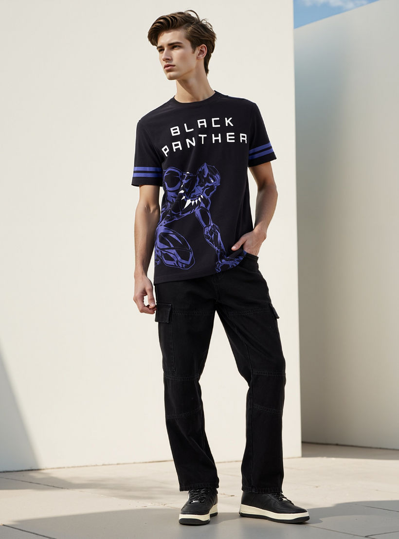 Black Panther Print T-shirt with Crew Neck and Short Sleeves-men-clothing-tshirtsandpolos-tshirts-image-2