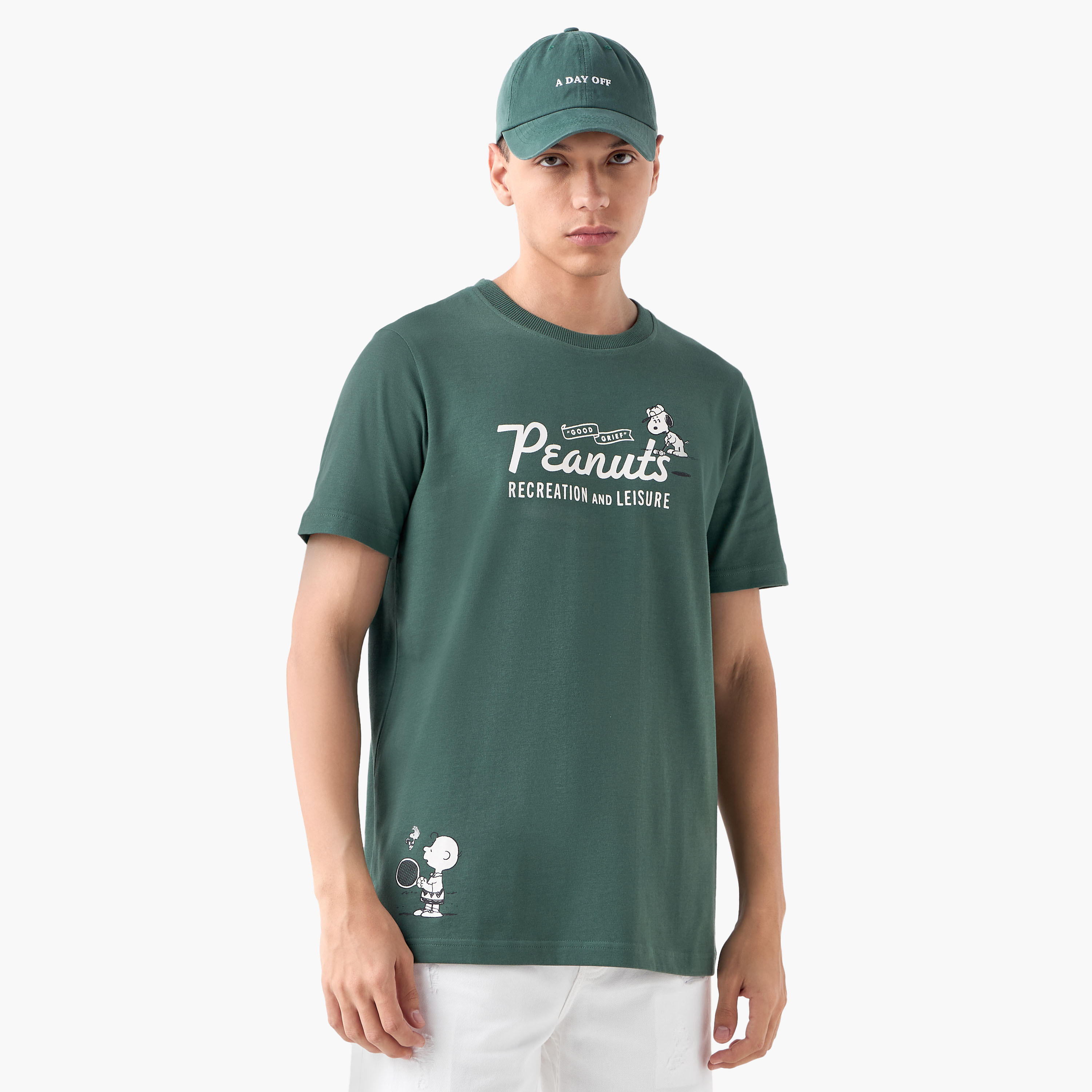 Peanuts Print T-shirt with Crew Neck-men-clothing-tshirtsandpolos-tshirts-image-1