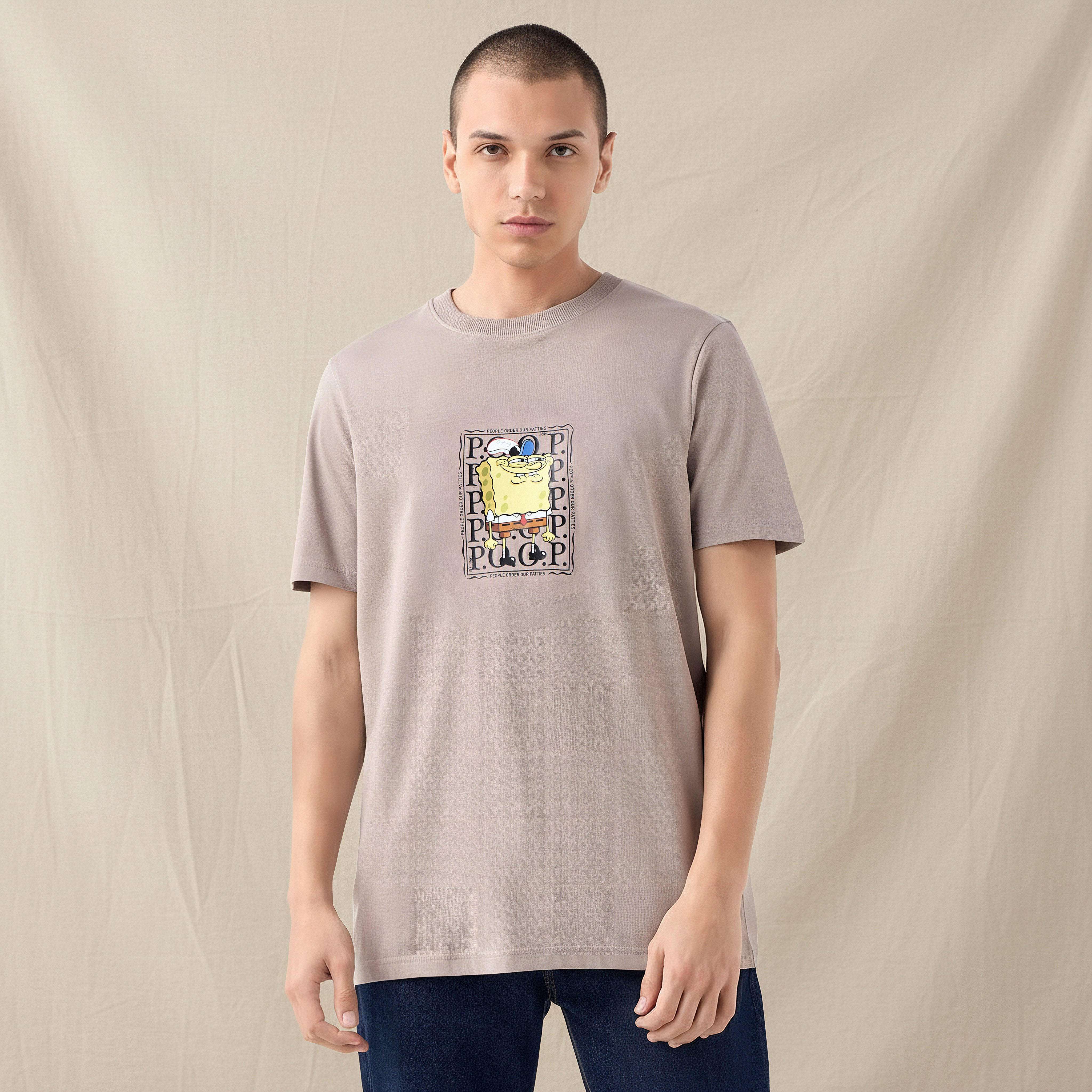 SpongeBob Print T-shirt with Crew Neck-men-clothing-tshirtsandpolos-tshirts-image-1