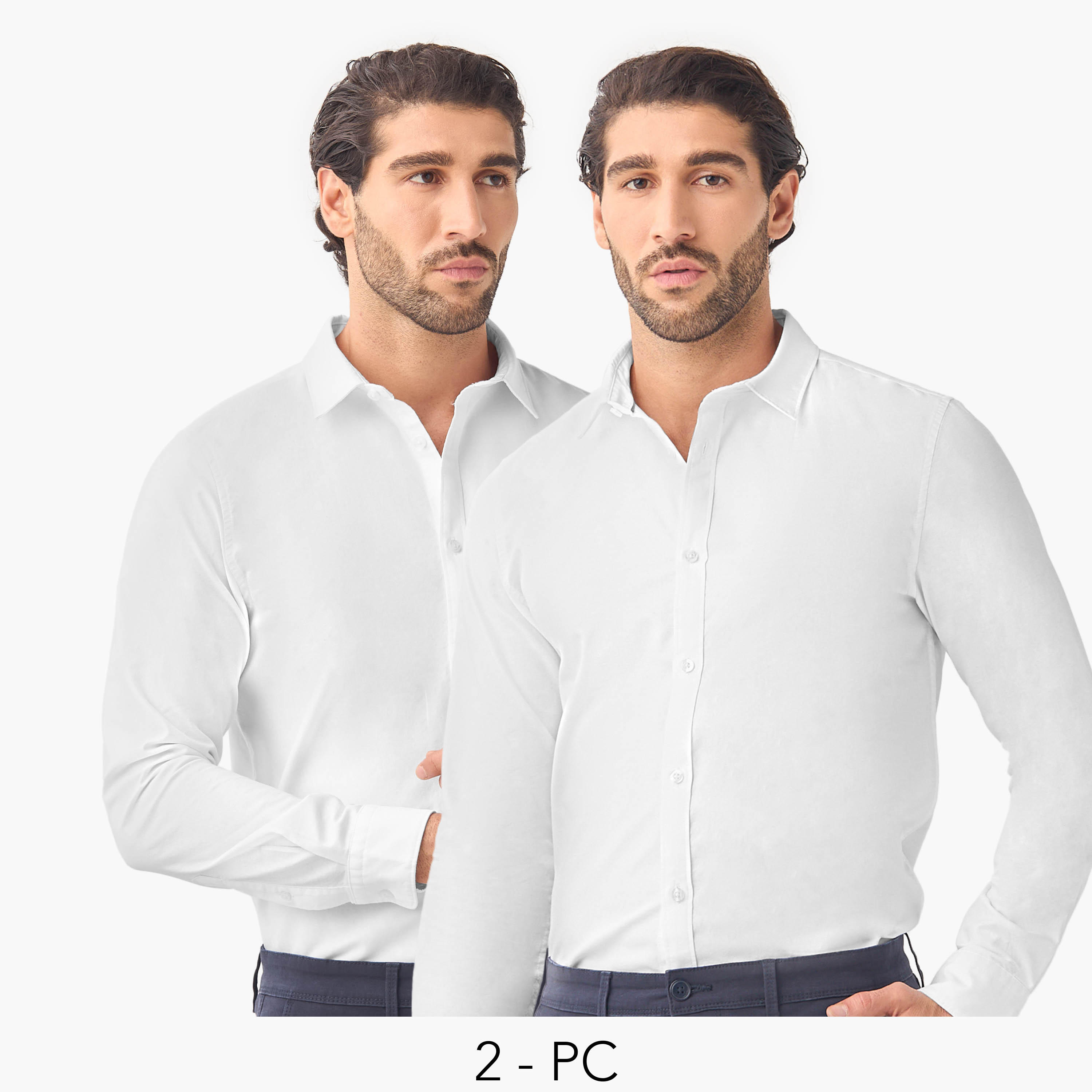 Set of 2 - Regular Fit Oxford Shirt with Collar and Long Sleeves-men-clothing-shirts-image-1