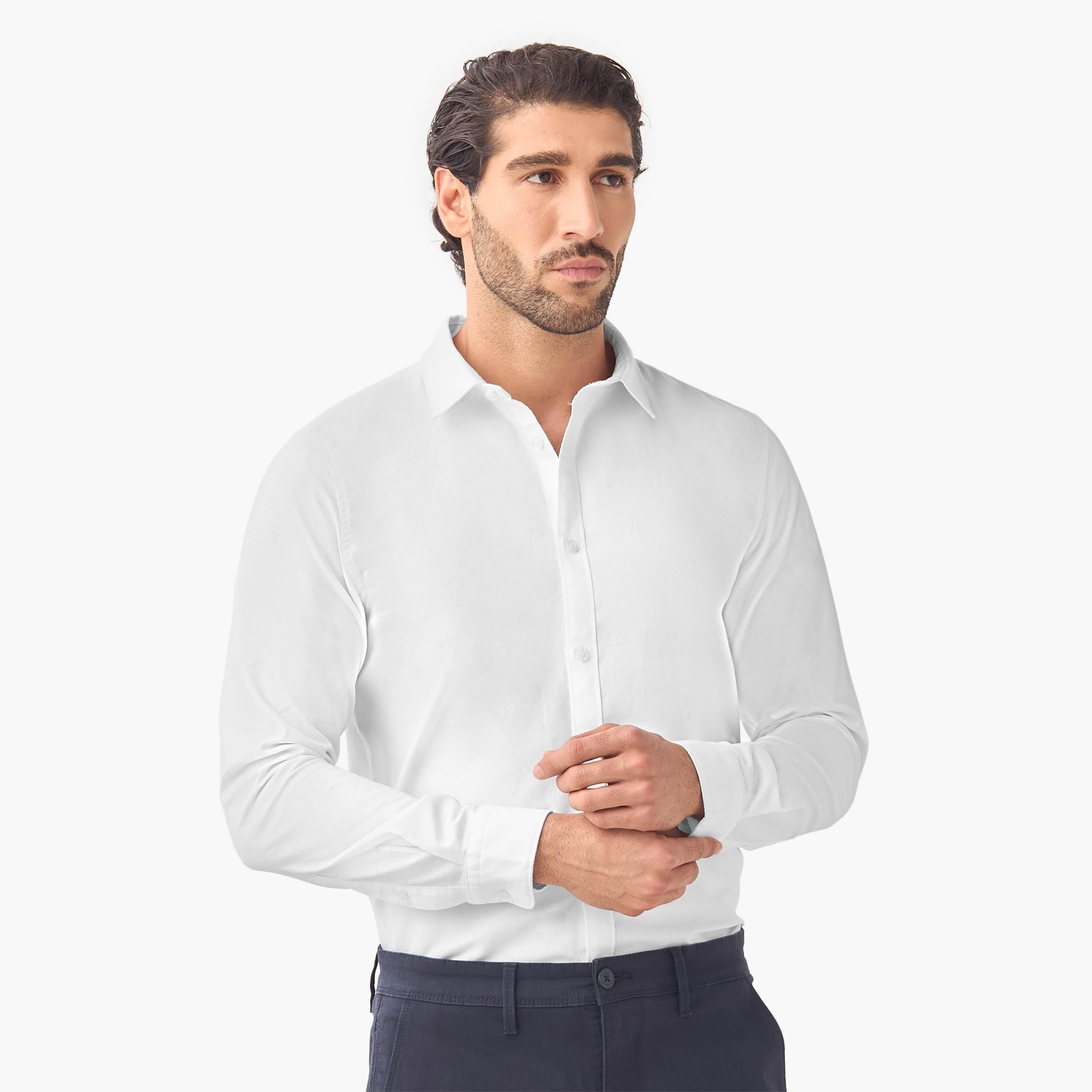 Set of 2 - Regular Fit Oxford Shirt with Collar and Long Sleeves-men-clothing-shirts-image-4