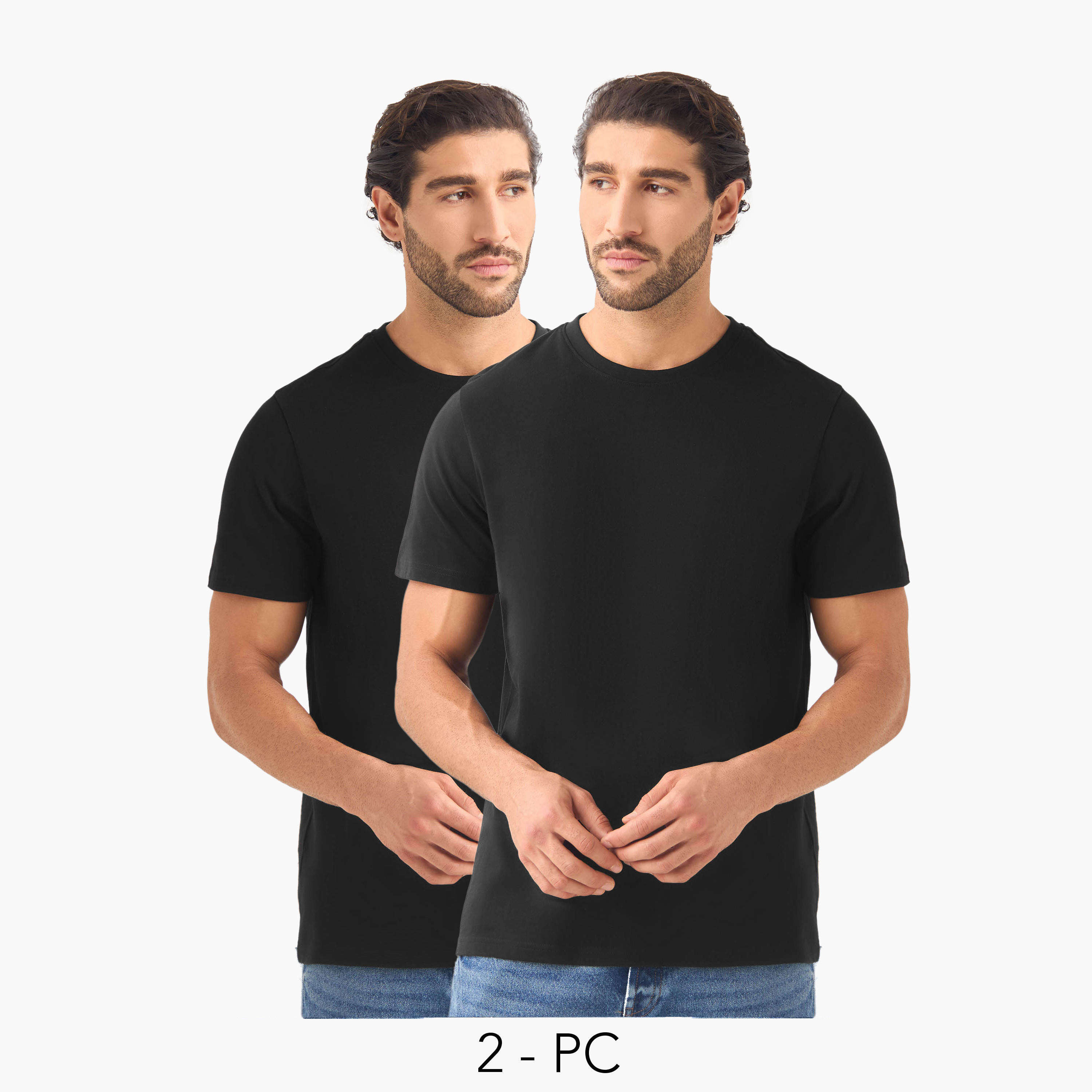 تيشيرت بقصة عادية وياقة ضيقة - طقم من 2-men-clothing-tshirtsandpolos-tshirts-image-1