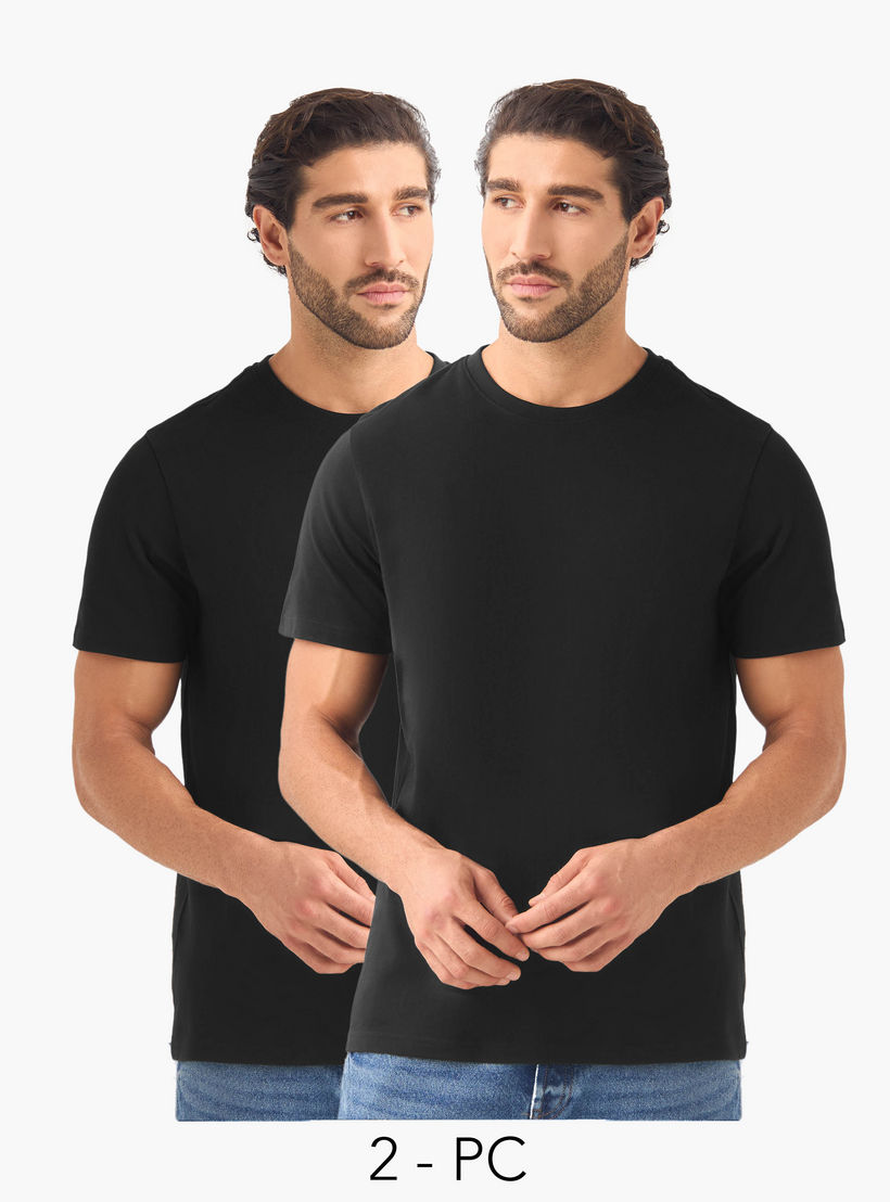 تيشيرت بقصة عادية وياقة ضيقة - طقم من 2-men-clothing-tshirtsandpolos-tshirts-image-1