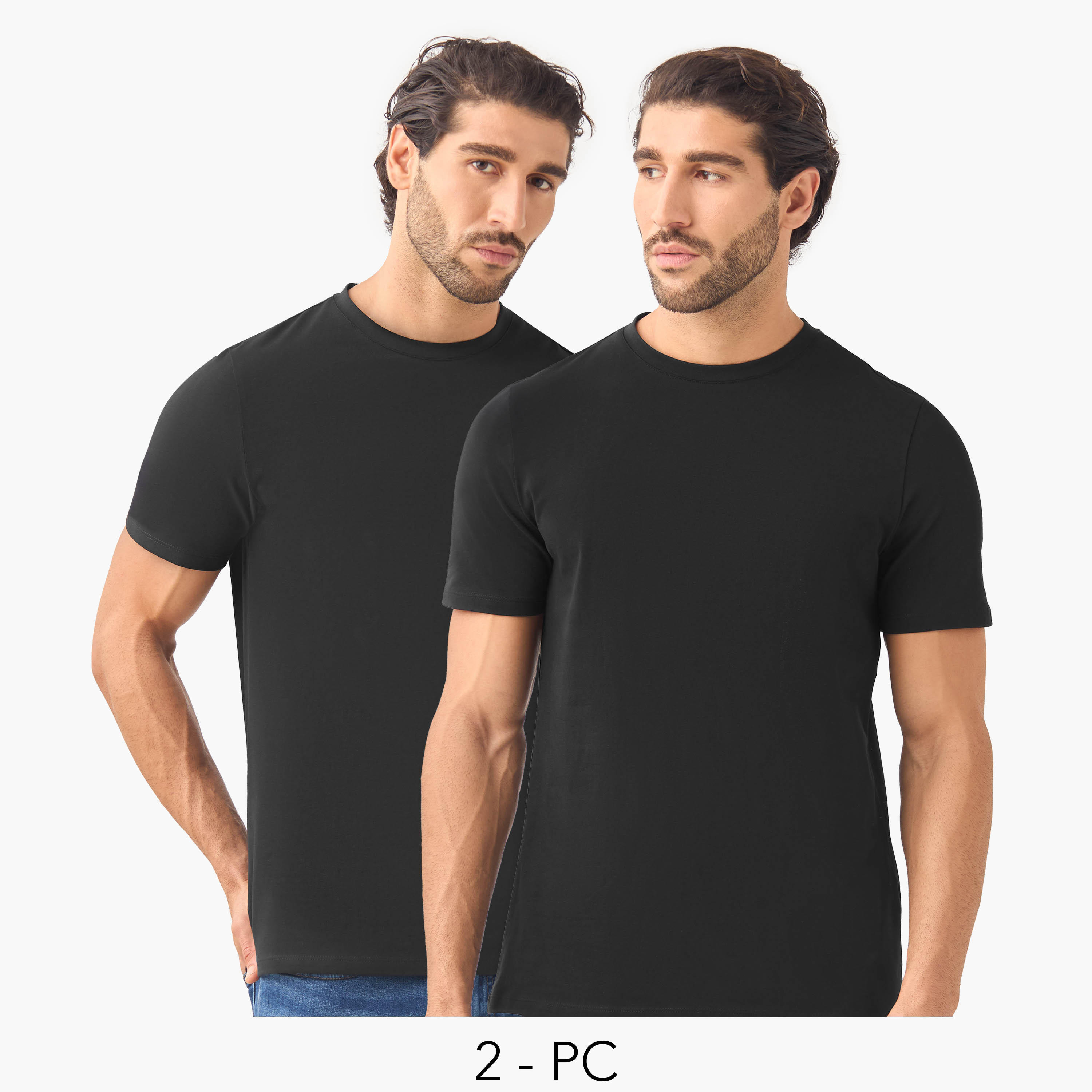 تيشيرت بقصة سليم وياقة ضيقة وأكمام قصيرة - طقم من 2-men-clothing-tshirtsandpolos-tshirts-image-1