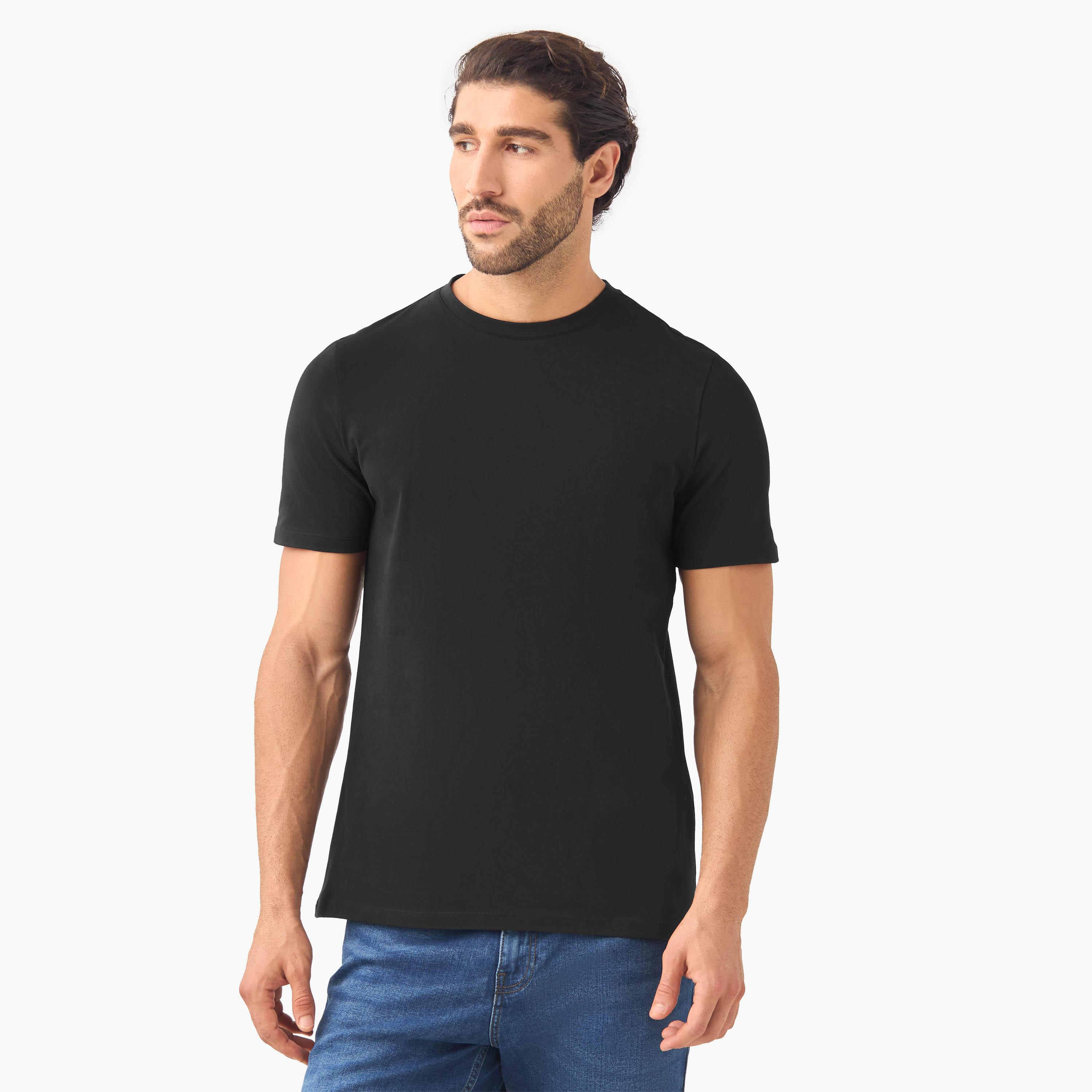 تيشيرت بقصة سليم وياقة ضيقة وأكمام قصيرة - طقم من 2-men-clothing-tshirtsandpolos-tshirts-image-2