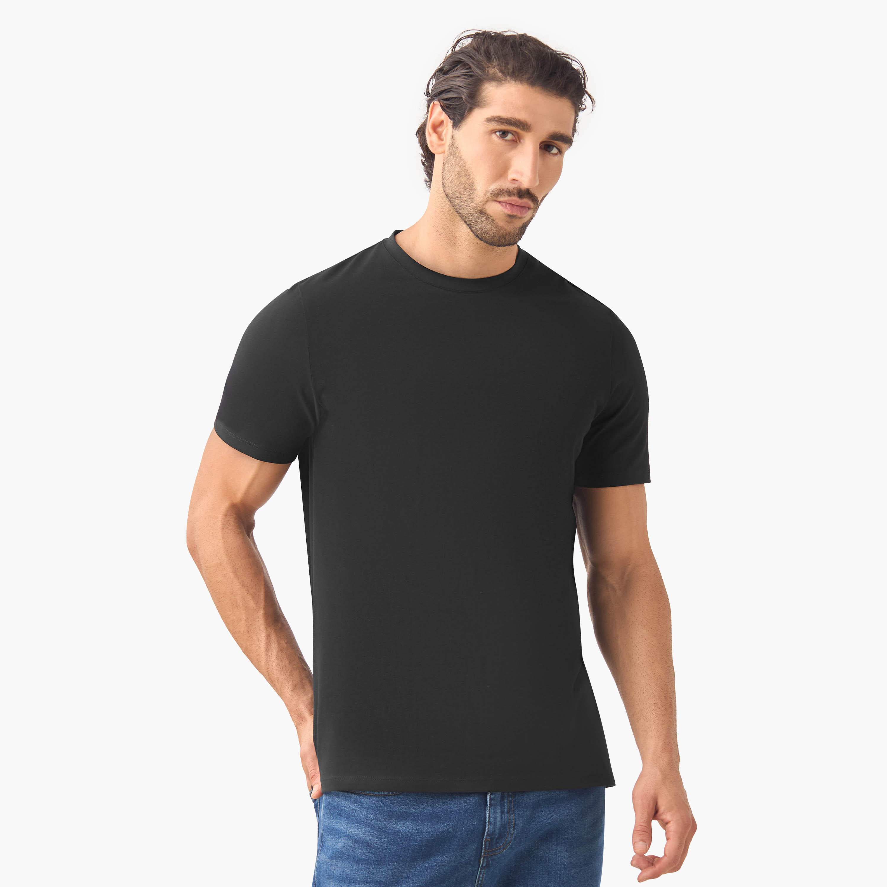 تيشيرت بقصة سليم وياقة ضيقة وأكمام قصيرة - طقم من 2-men-clothing-tshirtsandpolos-tshirts-image-4