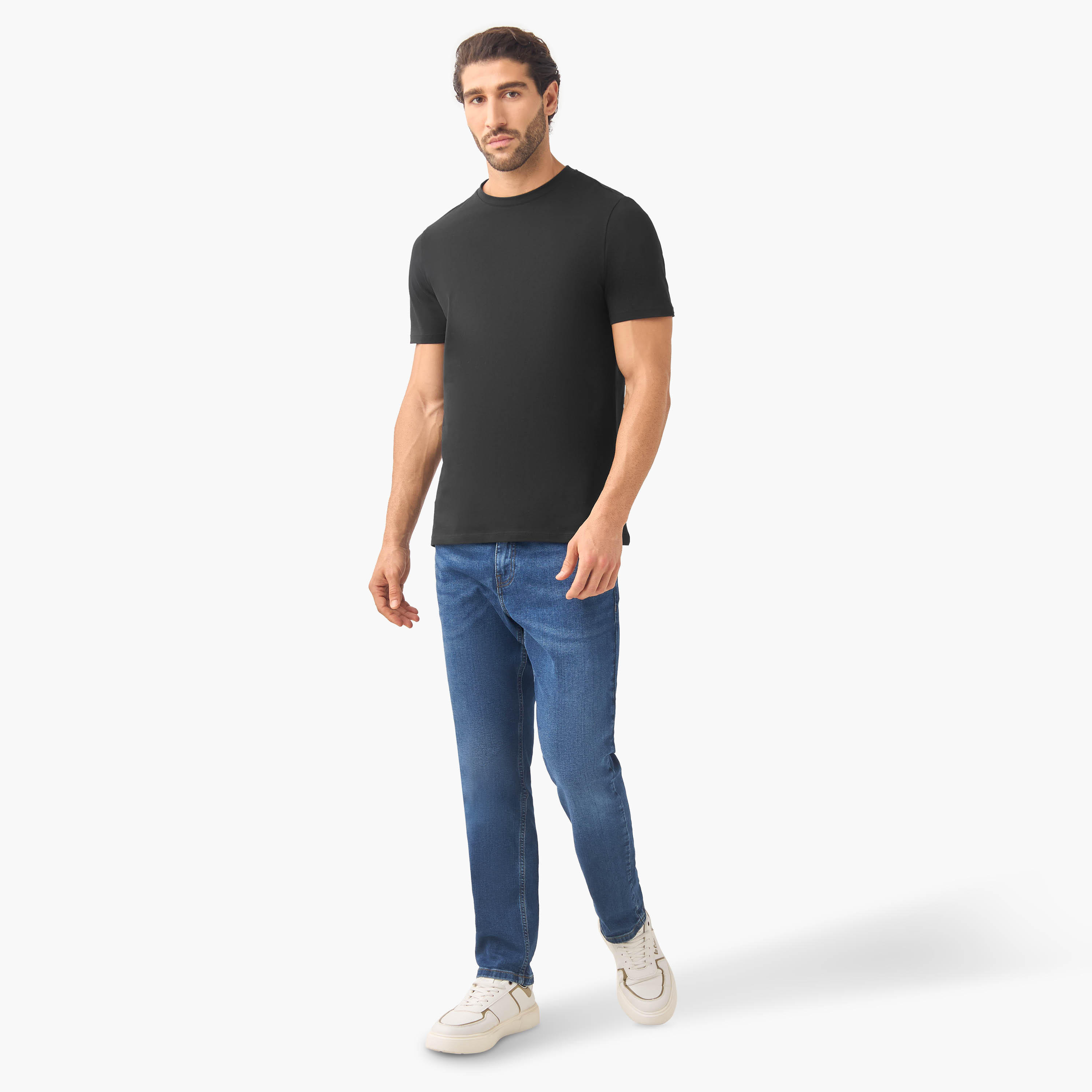 تيشيرت بقصة سليم وياقة ضيقة وأكمام قصيرة - طقم من 2-men-clothing-tshirtsandpolos-tshirts-image-8