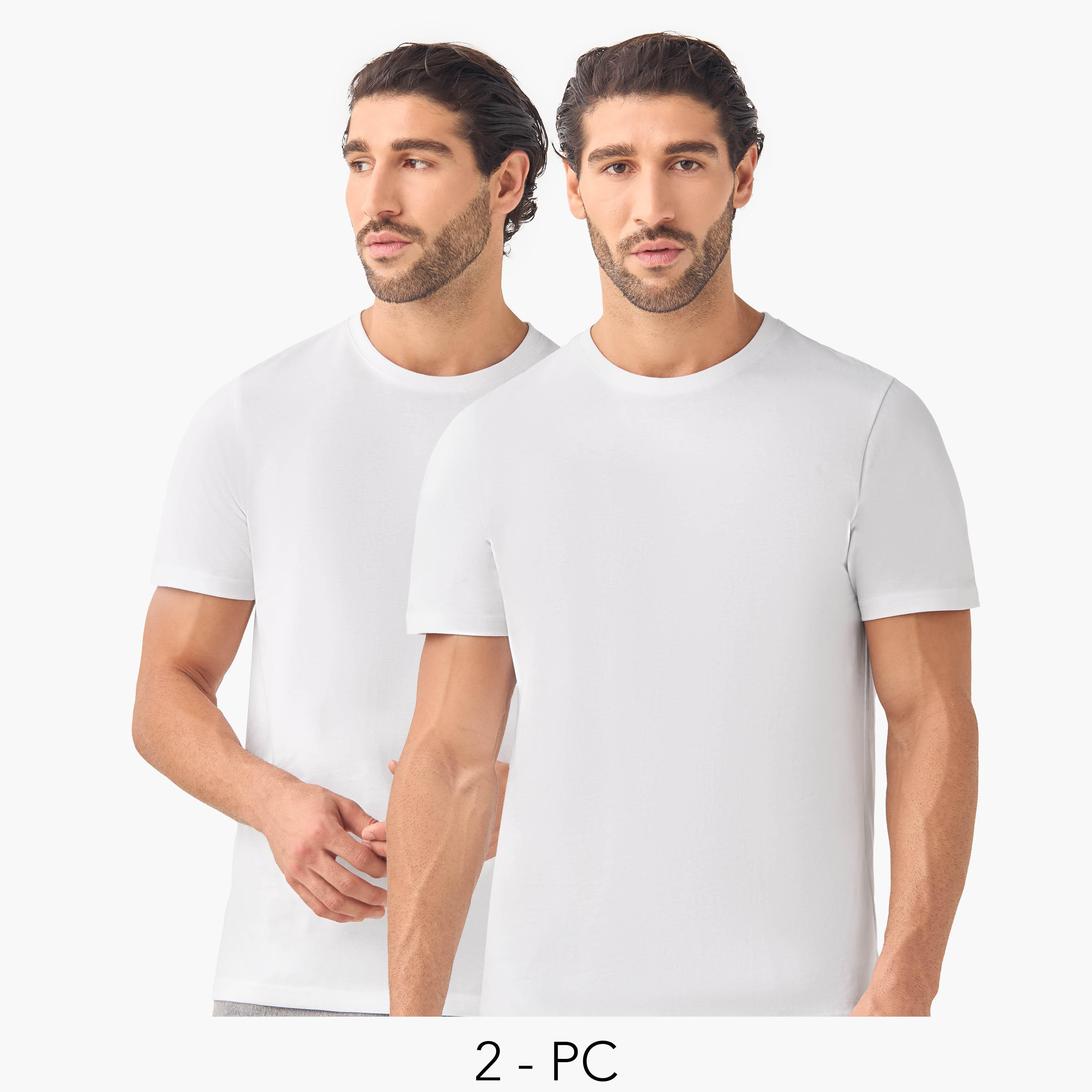 تيشيرت بقصة سليم وياقة ضيقة - طقم من 2-men-clothing-tshirtsandpolos-tshirts-image-1