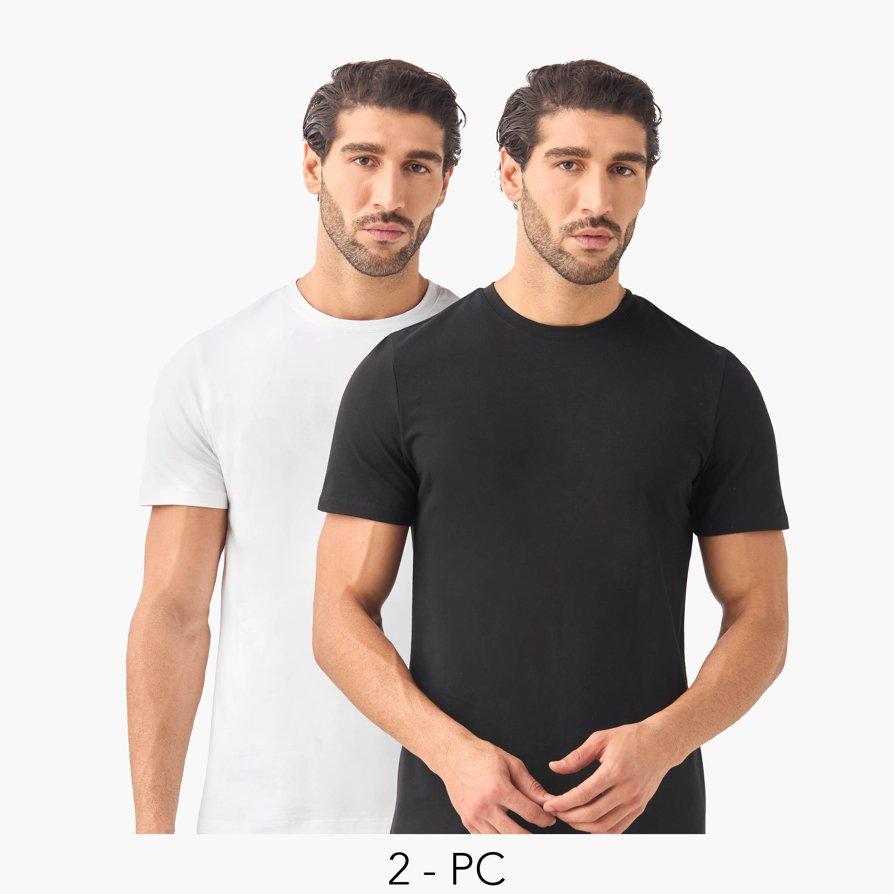 تيشيرت بقصة سليم وياقة ضيقة - طقم من 2-men-clothing-tshirtsandpolos-tshirts-image-8