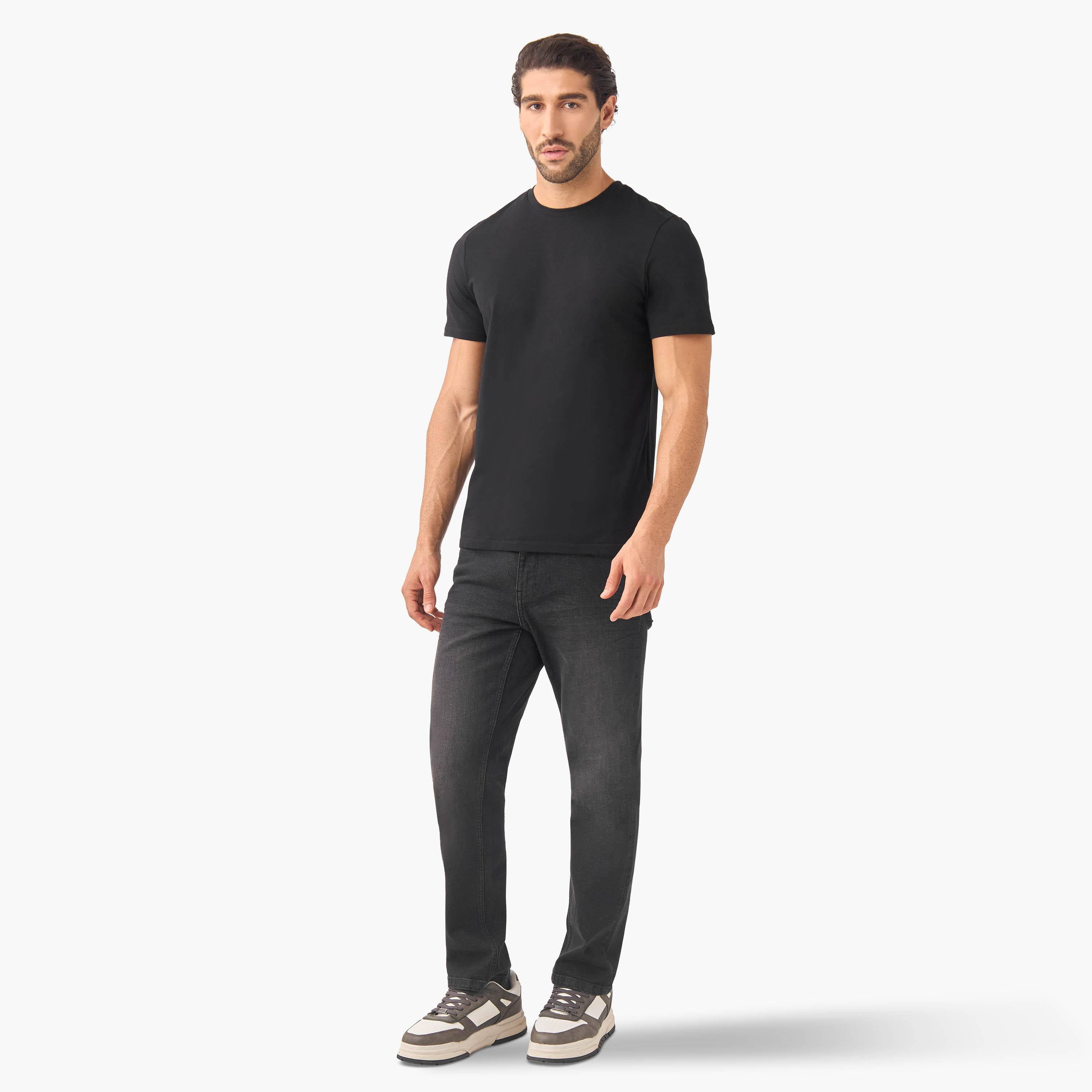 تيشيرت بقصة سليم وياقة ضيقة - طقم من 2-men-clothing-tshirtsandpolos-tshirts-image-1