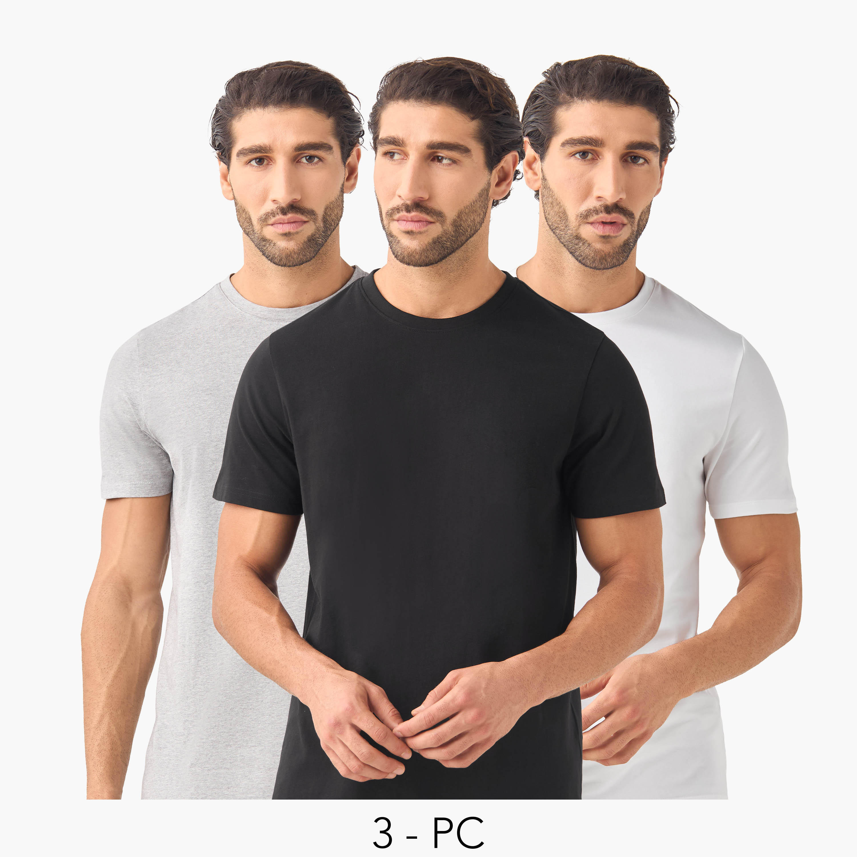 تيشيرت بقصة سليم وياقة ضيقة - طقم من 3-men-clothing-tshirtsandpolos-tshirts-image-1
