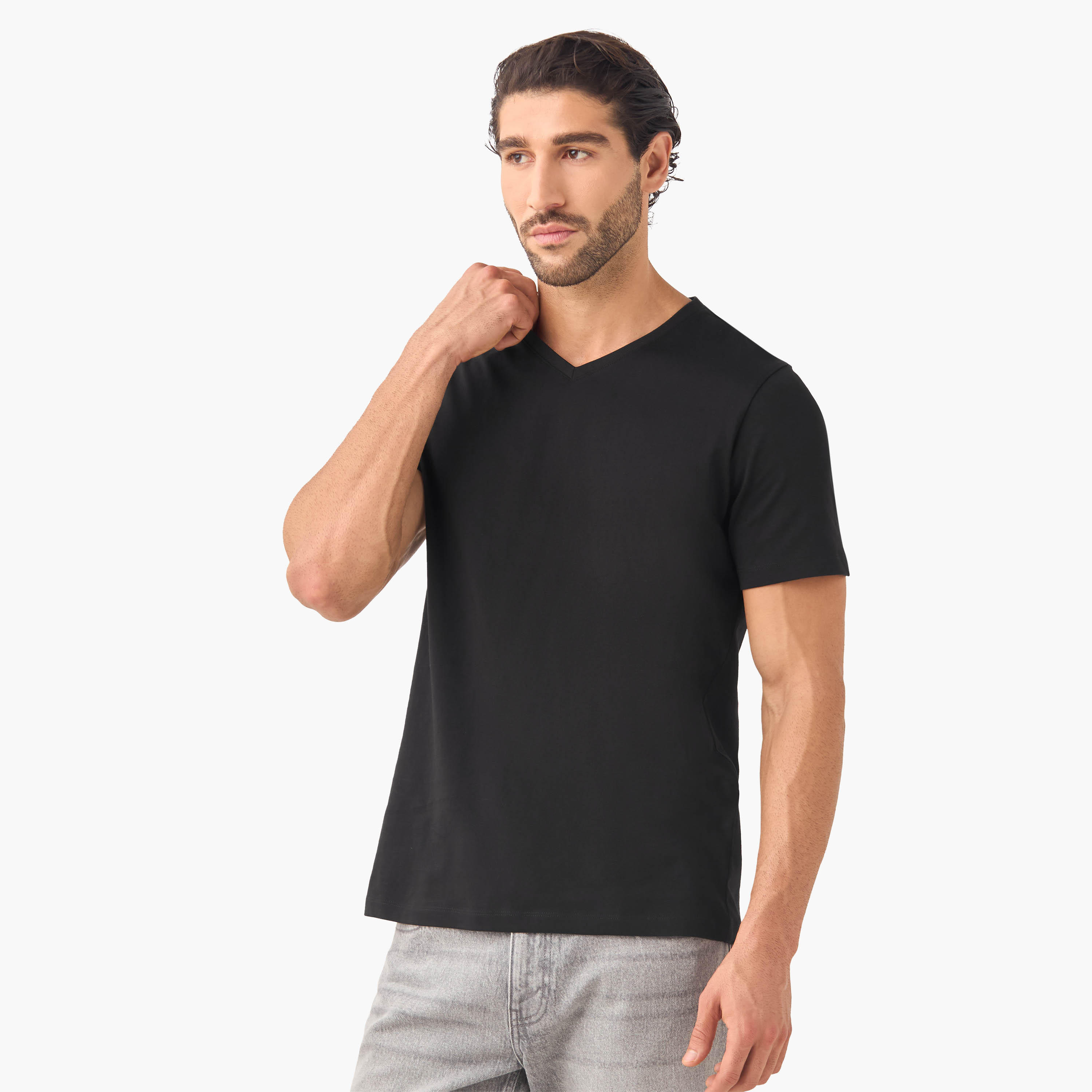 تيشيرت بقصة سليم وياقة V وأكمام قصيرة - طقم من 2-men-clothing-tshirtsandpolos-tshirts-image-2