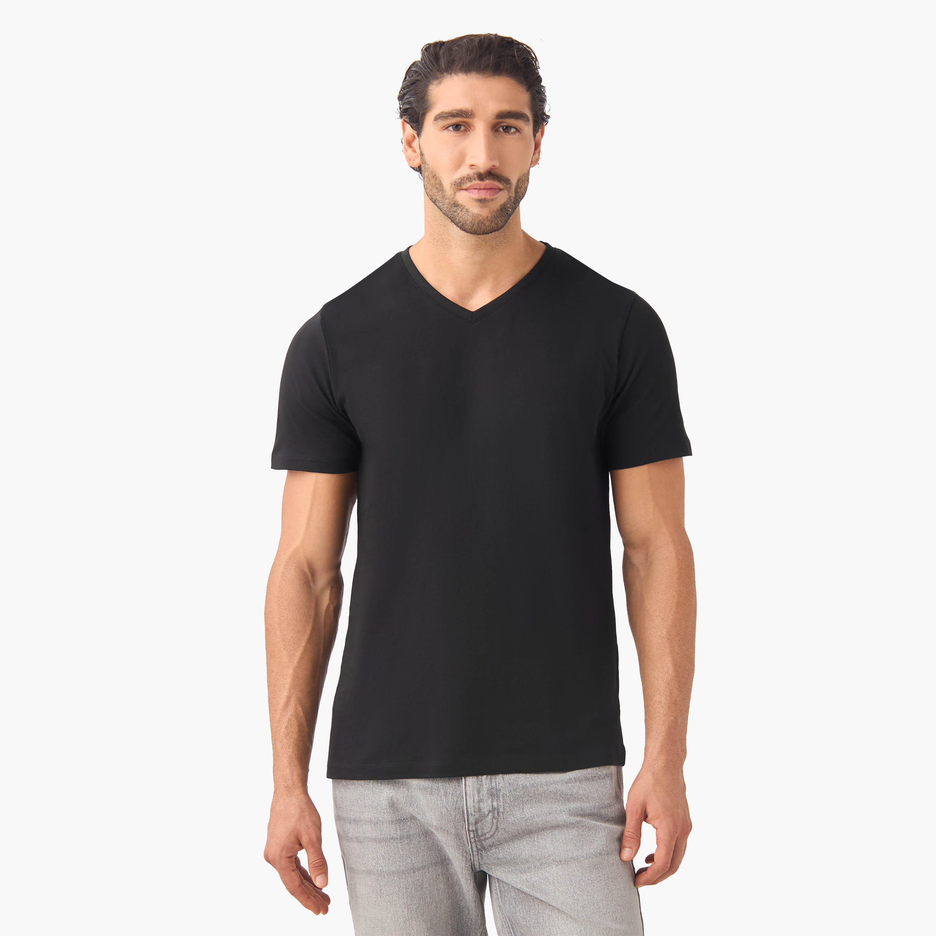 تيشيرت بقصة سليم وياقة V وأكمام قصيرة - طقم من 2-men-clothing-tshirtsandpolos-tshirts-image-4