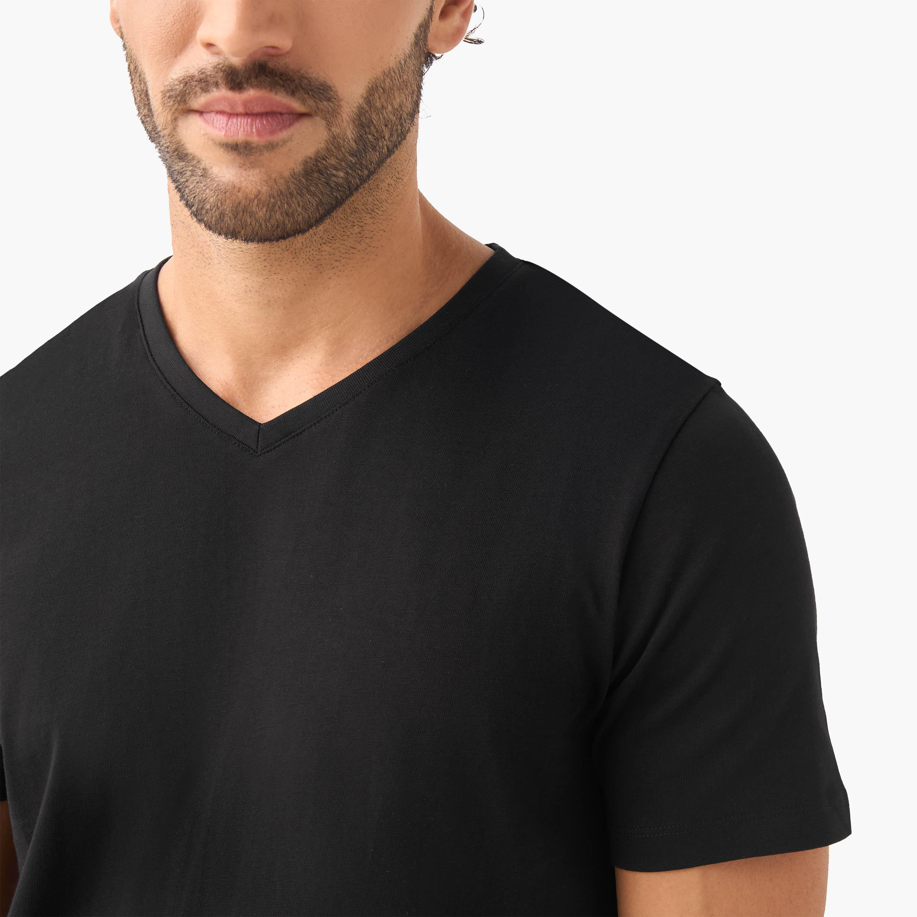 تيشيرت بقصة سليم وياقة V وأكمام قصيرة - طقم من 2-men-clothing-tshirtsandpolos-tshirts-image-6