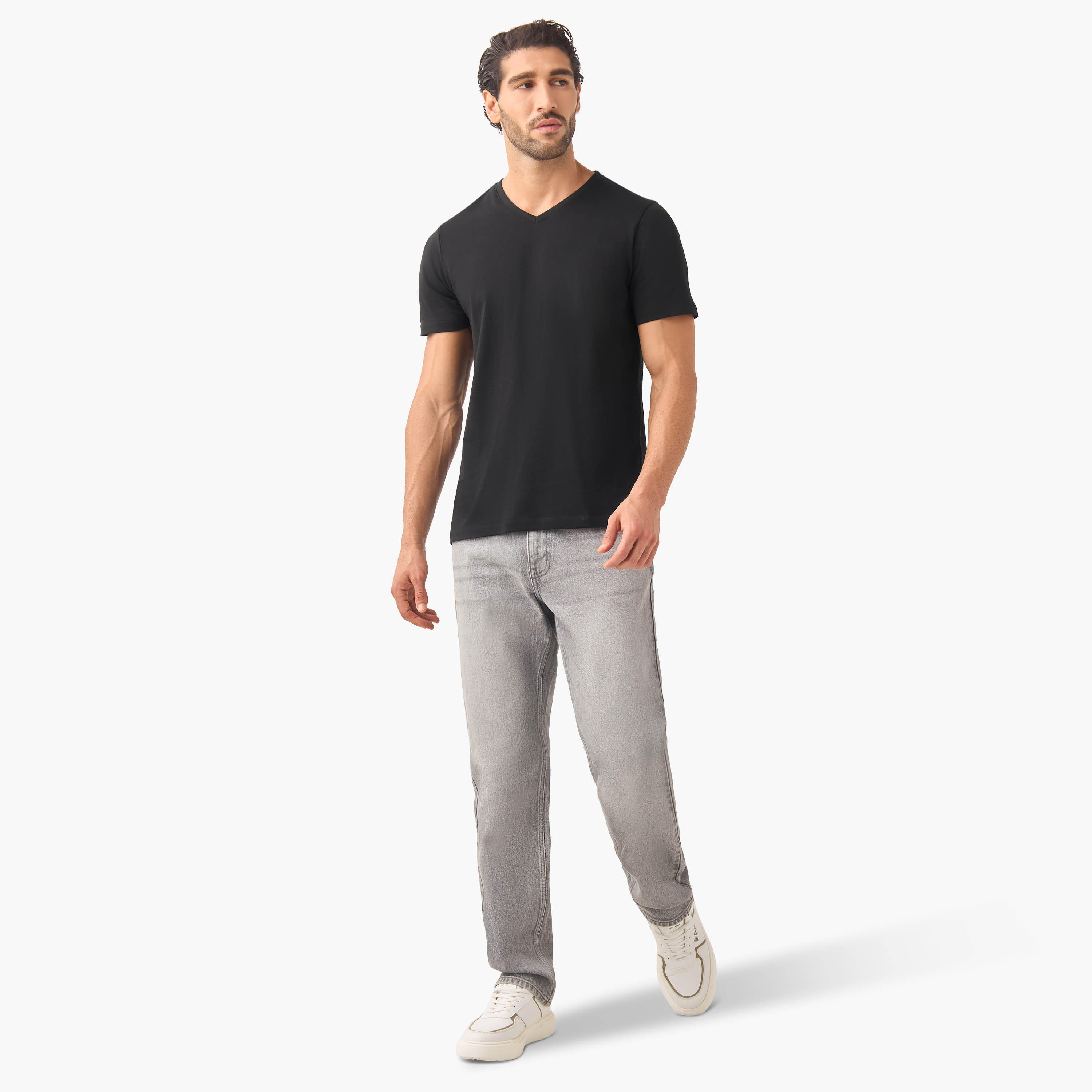 تيشيرت بقصة سليم وياقة V وأكمام قصيرة - طقم من 2-men-clothing-tshirtsandpolos-tshirts-image-8