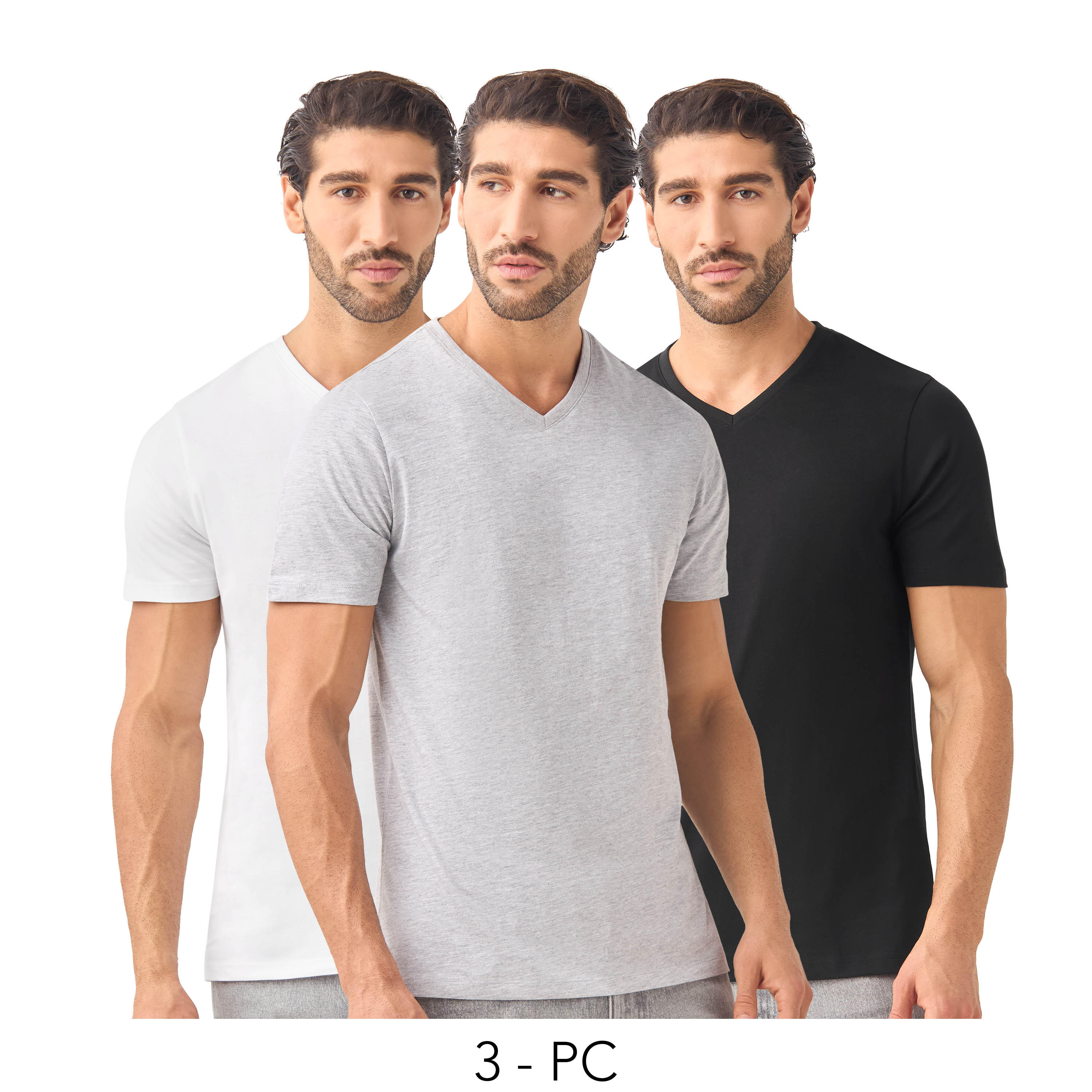 Set of 3 - Slim Fit V-neck T-shirt with Short Sleeves-men-clothing-tshirtsandpolos-tshirts-image-1