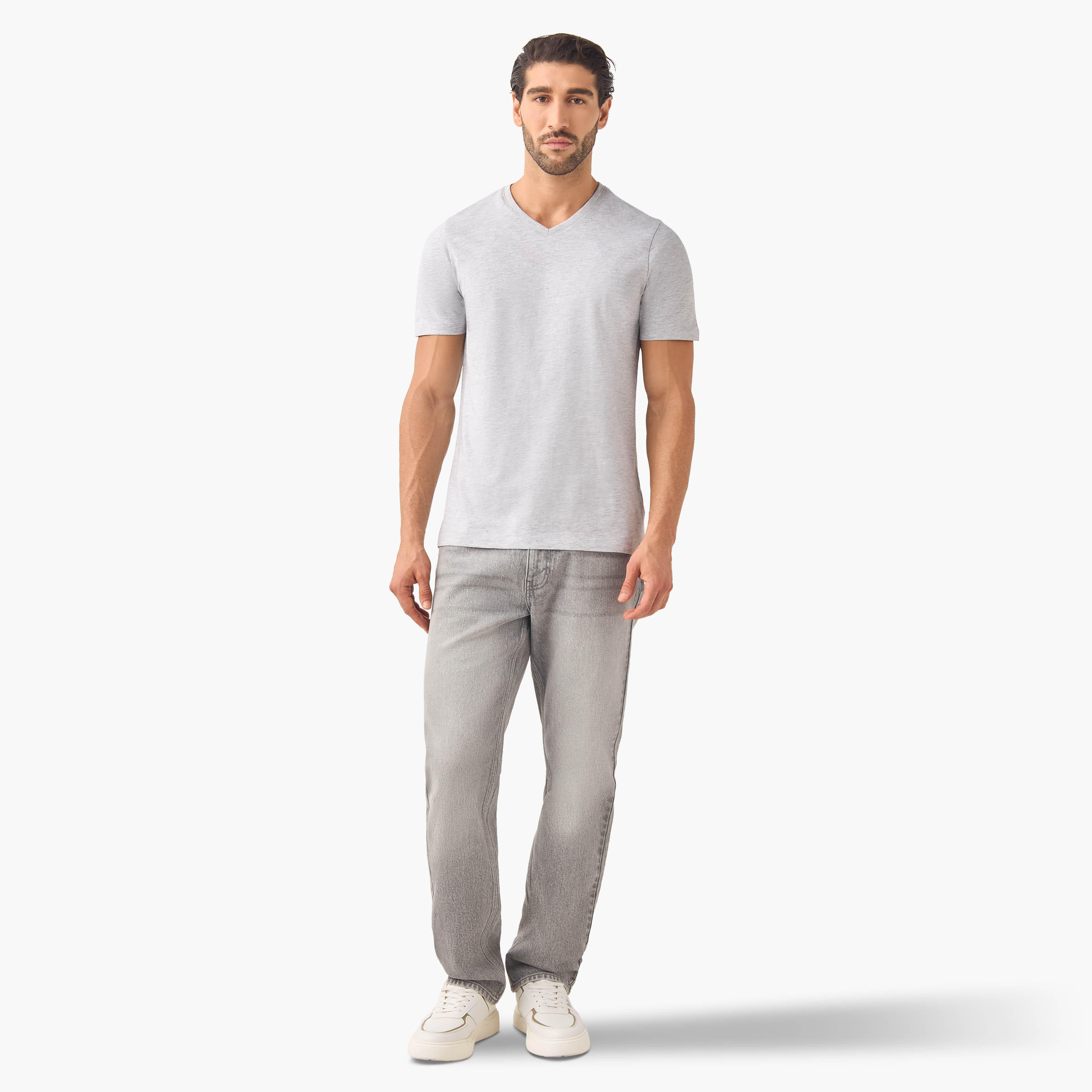 Set of 3 - Slim Fit V-neck T-shirt with Short Sleeves-men-clothing-tshirtsandpolos-tshirts-image-10