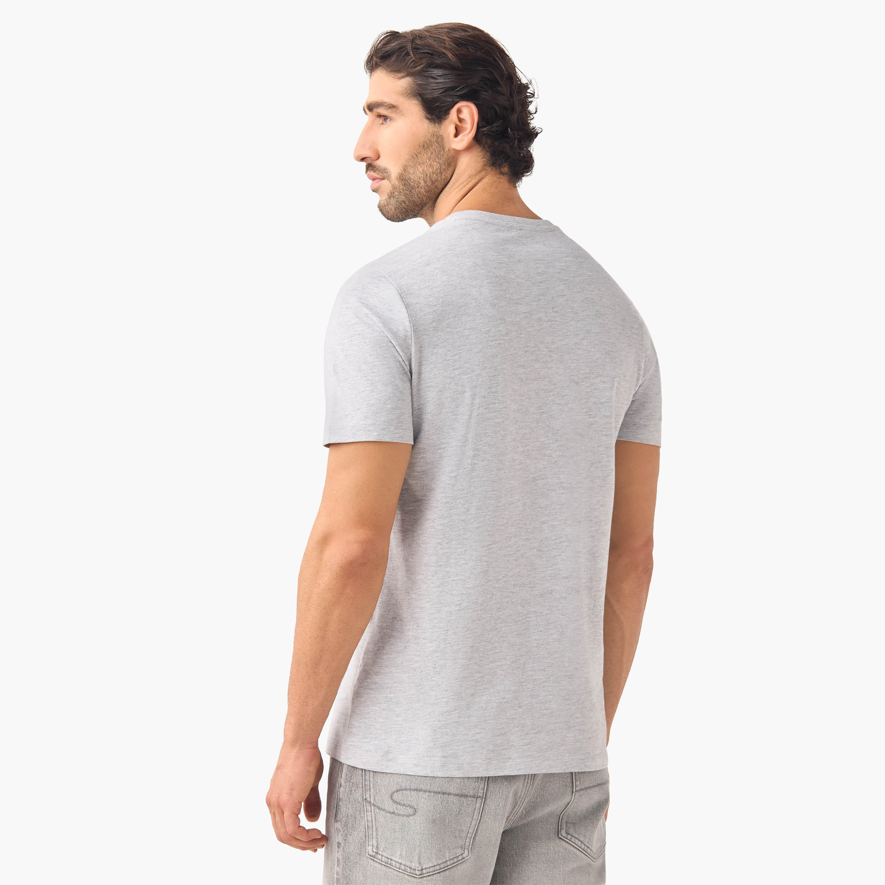 Set of 3 - Slim Fit V-neck T-shirt with Short Sleeves-men-clothing-tshirtsandpolos-tshirts-image-3
