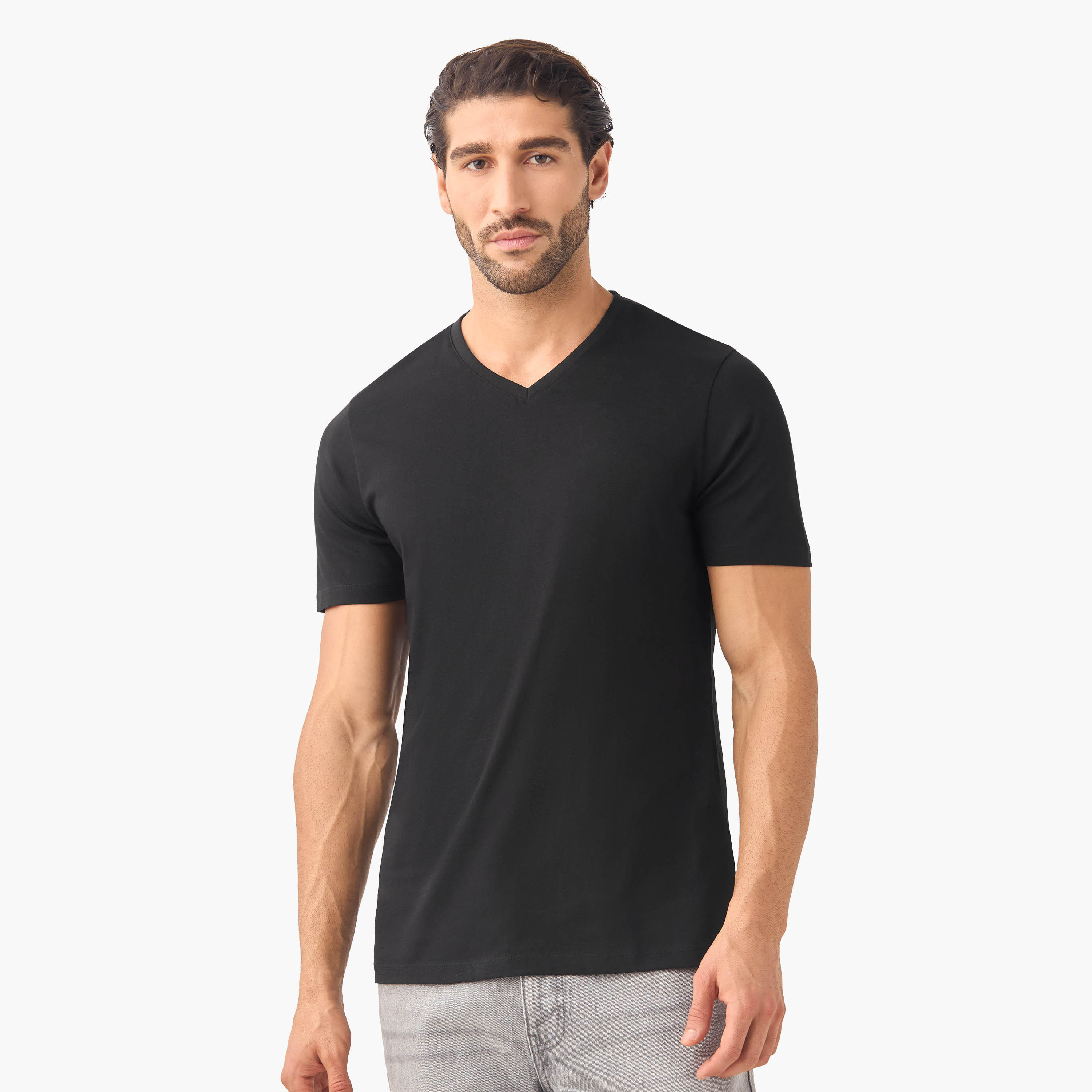 Set of 3 - Slim Fit V-neck T-shirt with Short Sleeves-men-clothing-tshirtsandpolos-tshirts-image-4