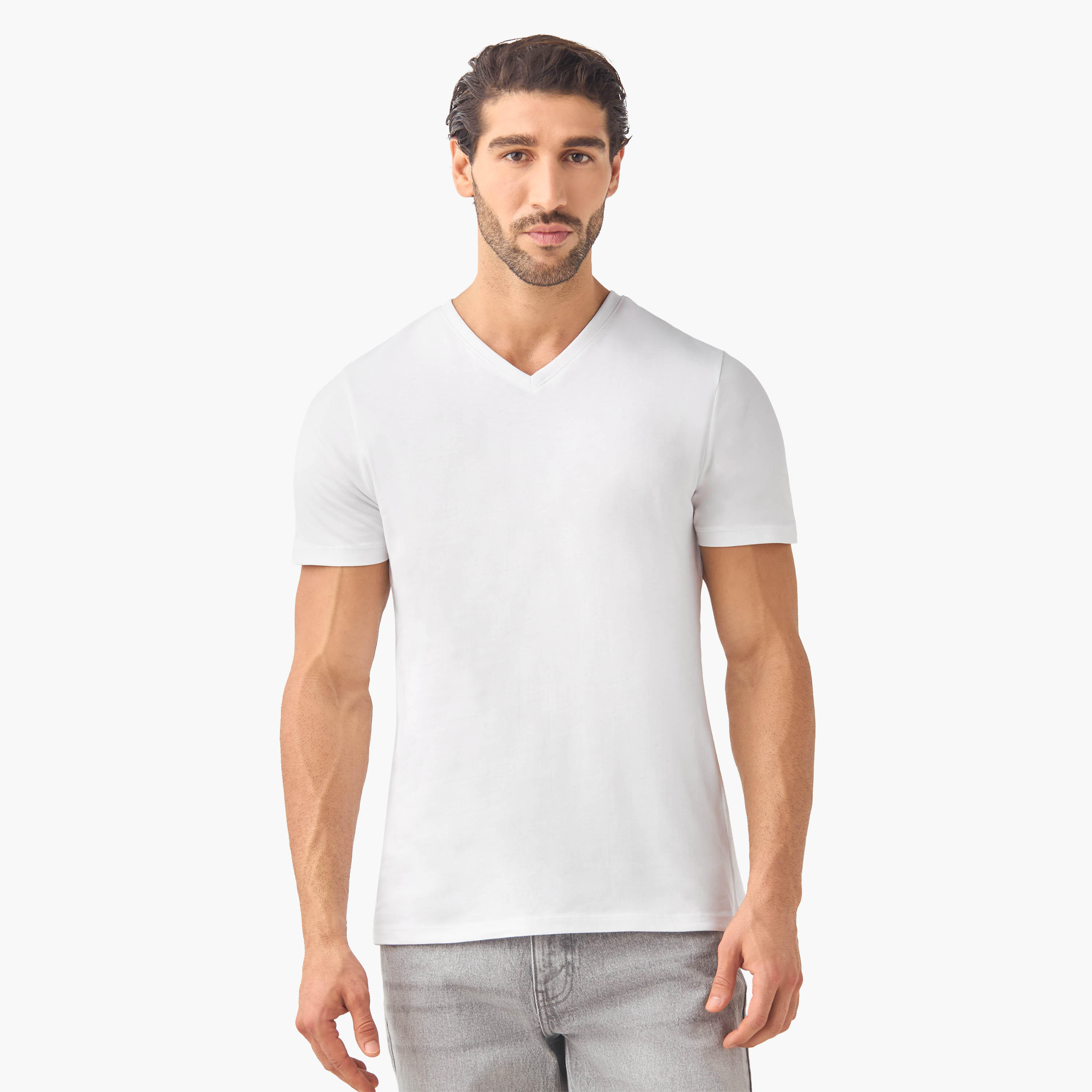 Set of 3 - Slim Fit V-neck T-shirt with Short Sleeves-men-clothing-tshirtsandpolos-tshirts-image-6