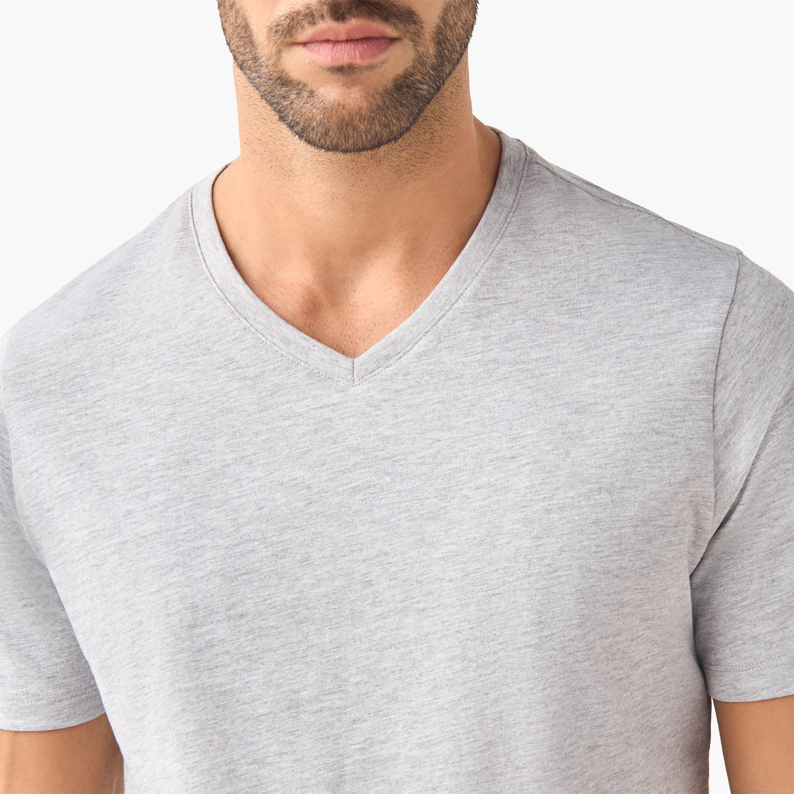 Set of 3 - Slim Fit V-neck T-shirt with Short Sleeves-men-clothing-tshirtsandpolos-tshirts-image-8