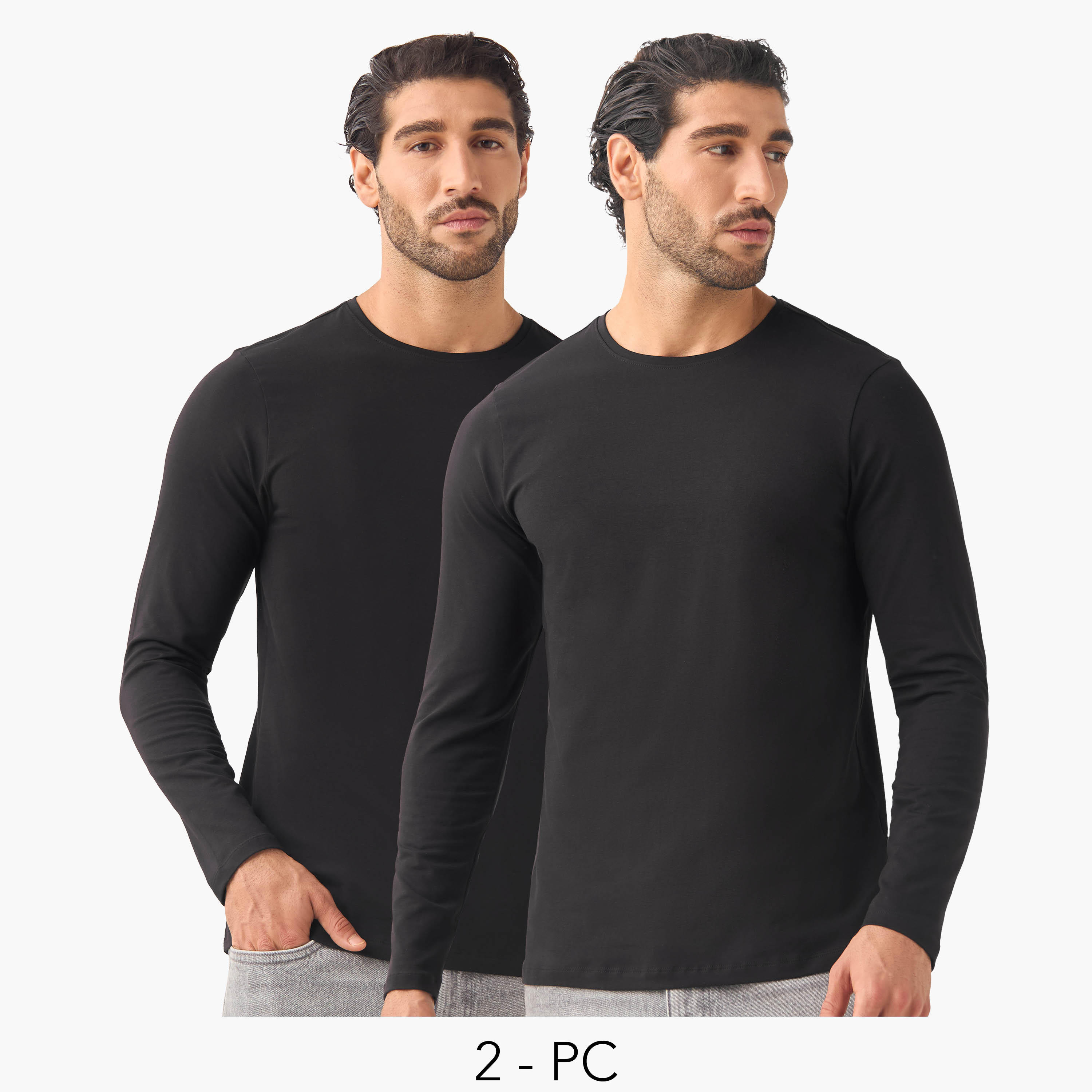 تيشيرتات بياقة ضيقة وقصة سليم - طقم من قطعتين-men-clothing-tshirtsandpolos-tshirts-image-1