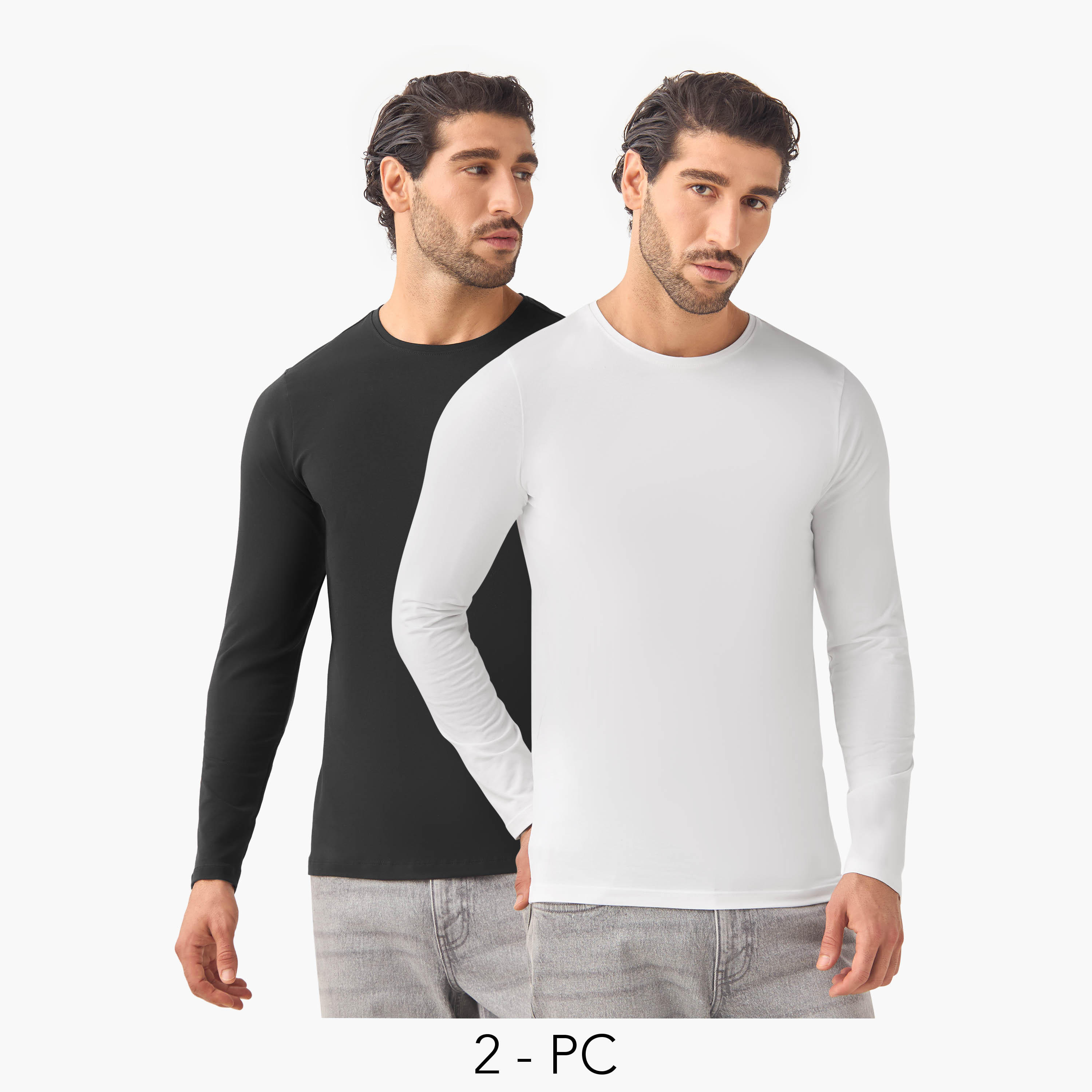 تيشيرت بقصة سليم وياقة ضيقة - طقم من 2-men-clothing-tshirtsandpolos-tshirts-image-1