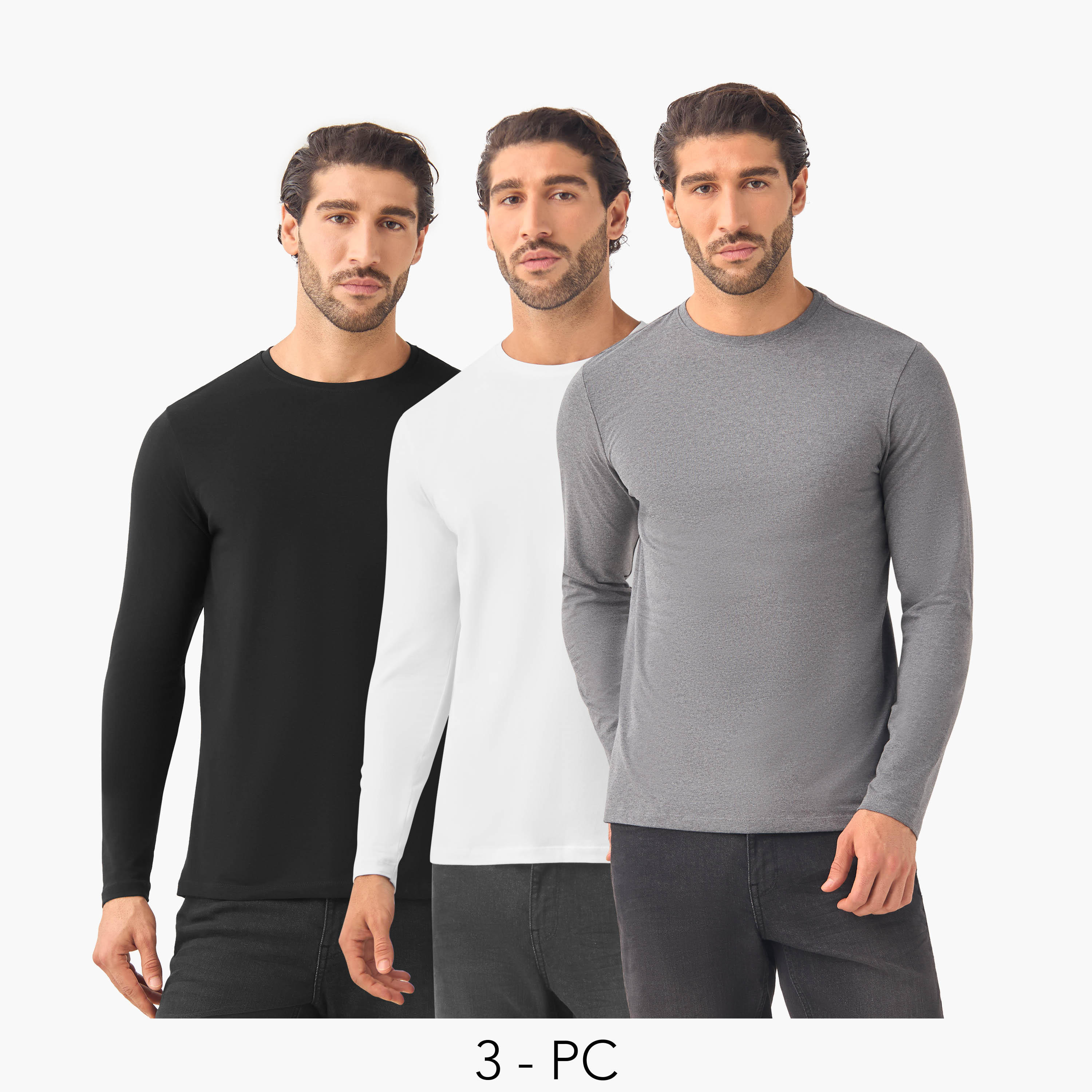 تيشيرت بقصة سليم وياقة ضيقة - طقم ن 3-men-clothing-tshirtsandpolos-tshirts-image-1