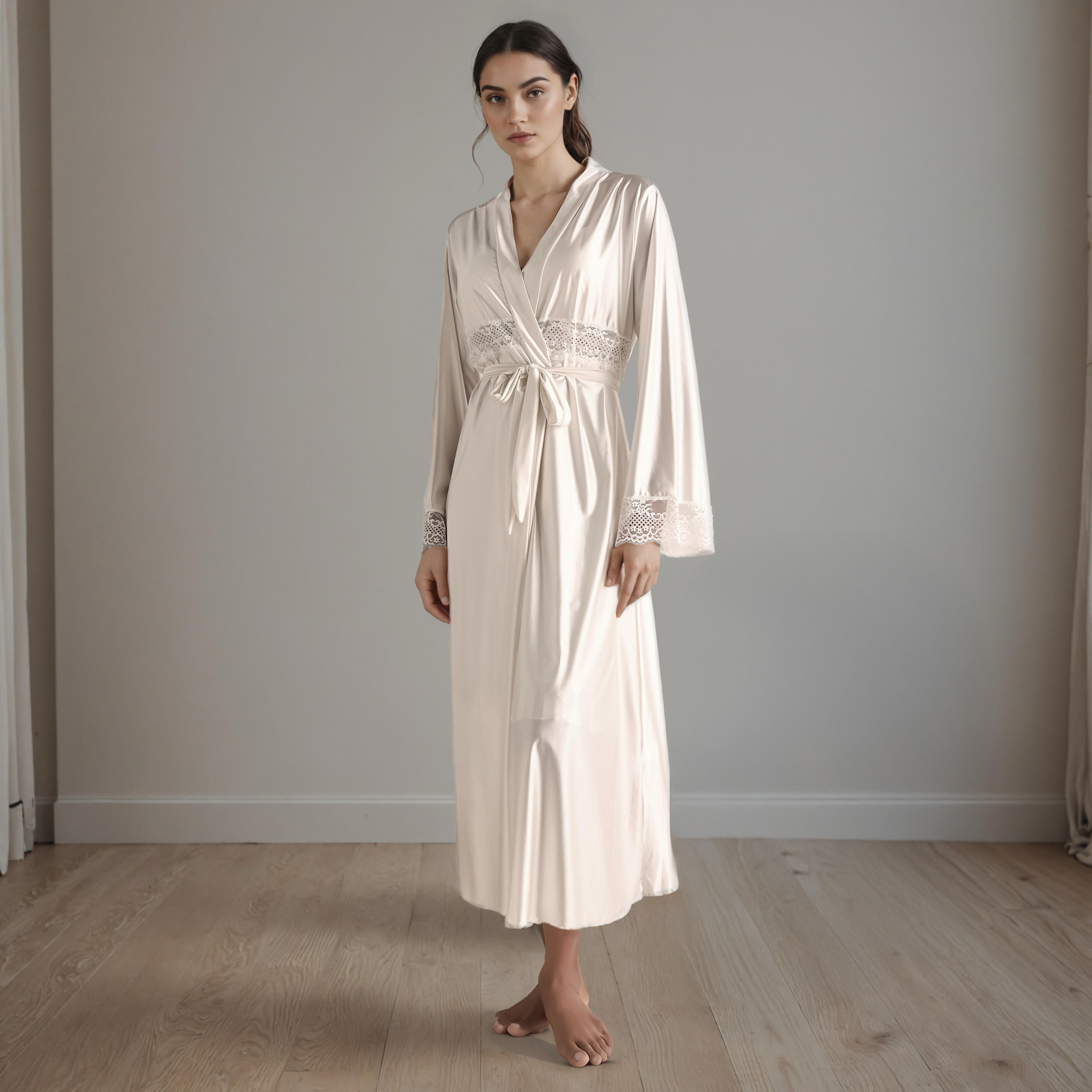 ثوب نوم دانتيل للعروس بحواف غير متماثلة مع روب-women-clothing-nightwear-robes-image-6