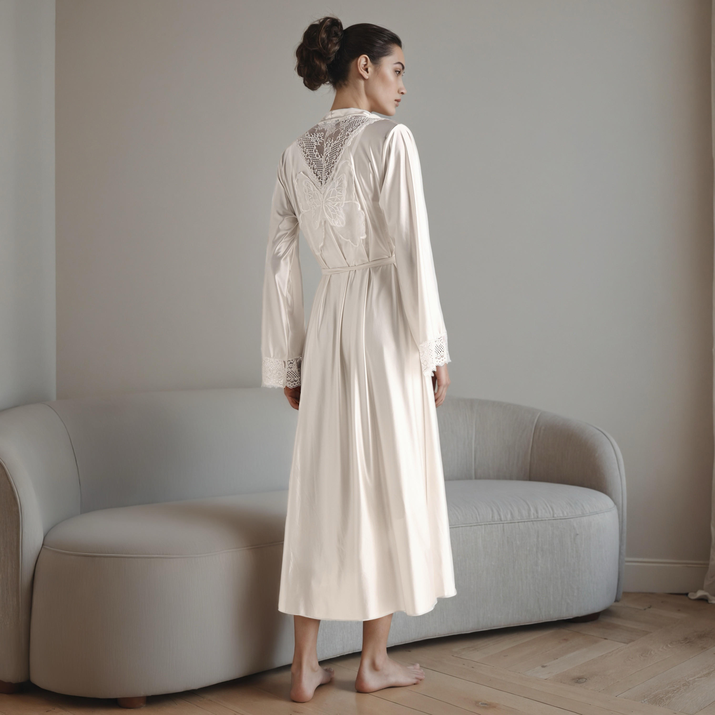 ثوب نوم دانتيل للعروس بحواف غير متماثلة مع روب-women-clothing-nightwear-robes-image-3