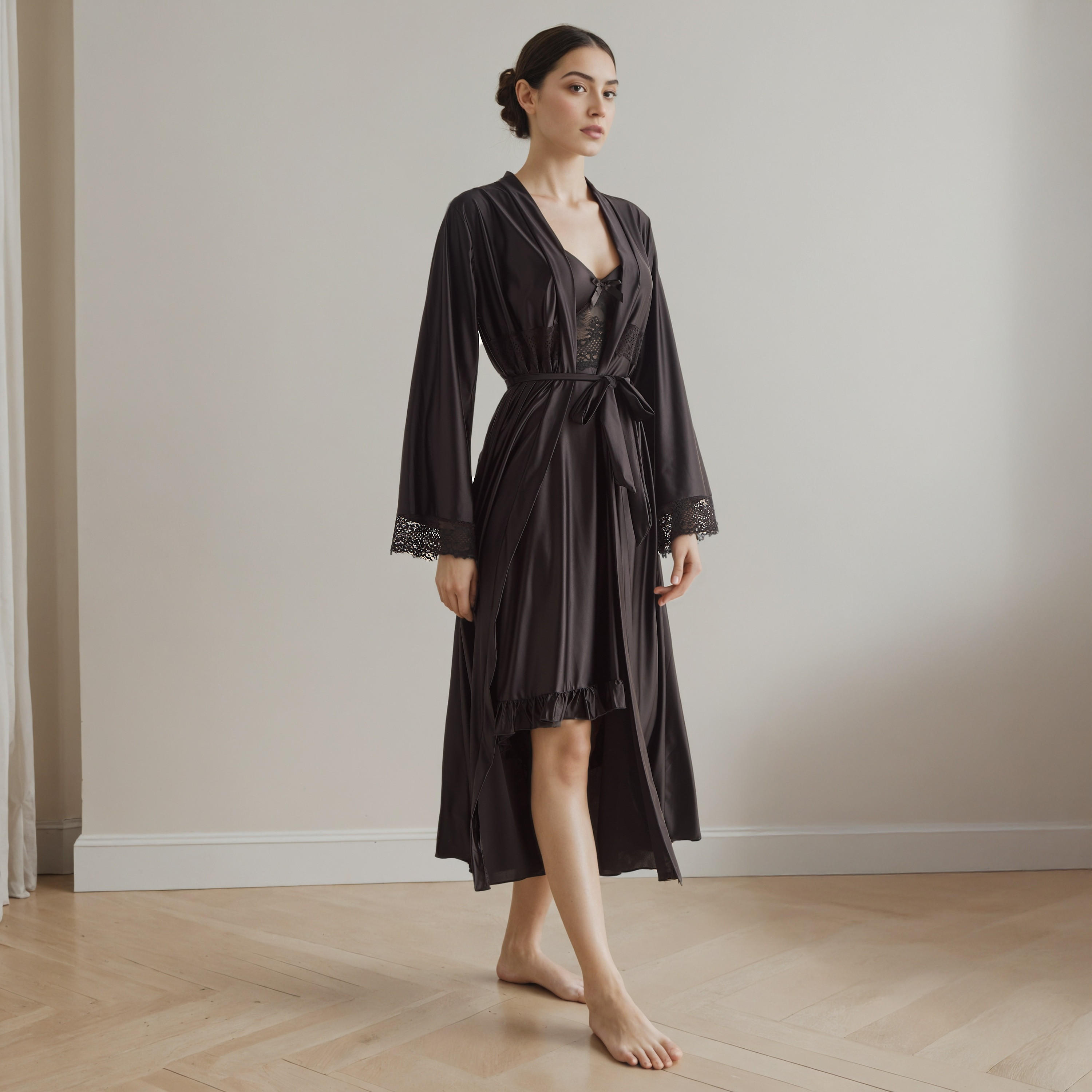 ثوب نوم دانتيل للعروس بحواف غير متماثلة مع روب-women-clothing-nightwear-robes-image-1