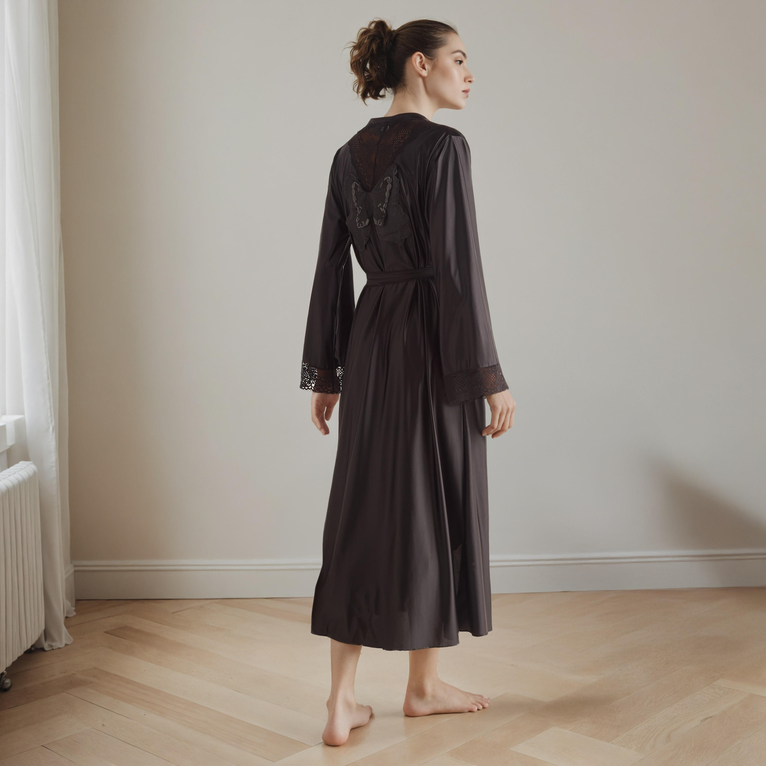 ثوب نوم دانتيل للعروس بحواف غير متماثلة مع روب-women-clothing-nightwear-robes-image-3