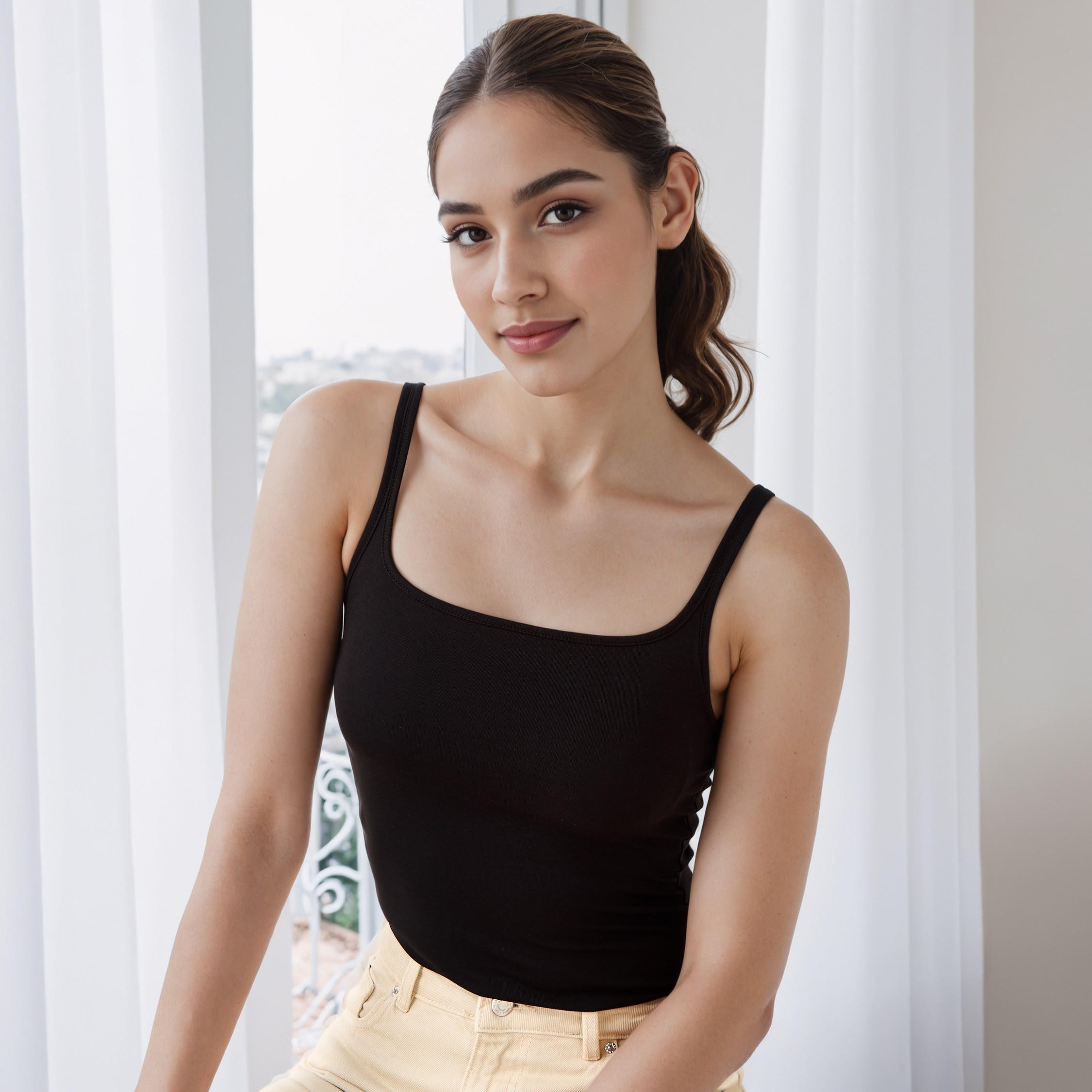 Plain Square Neck Tank Top-women-clothing-tshirts-image-1