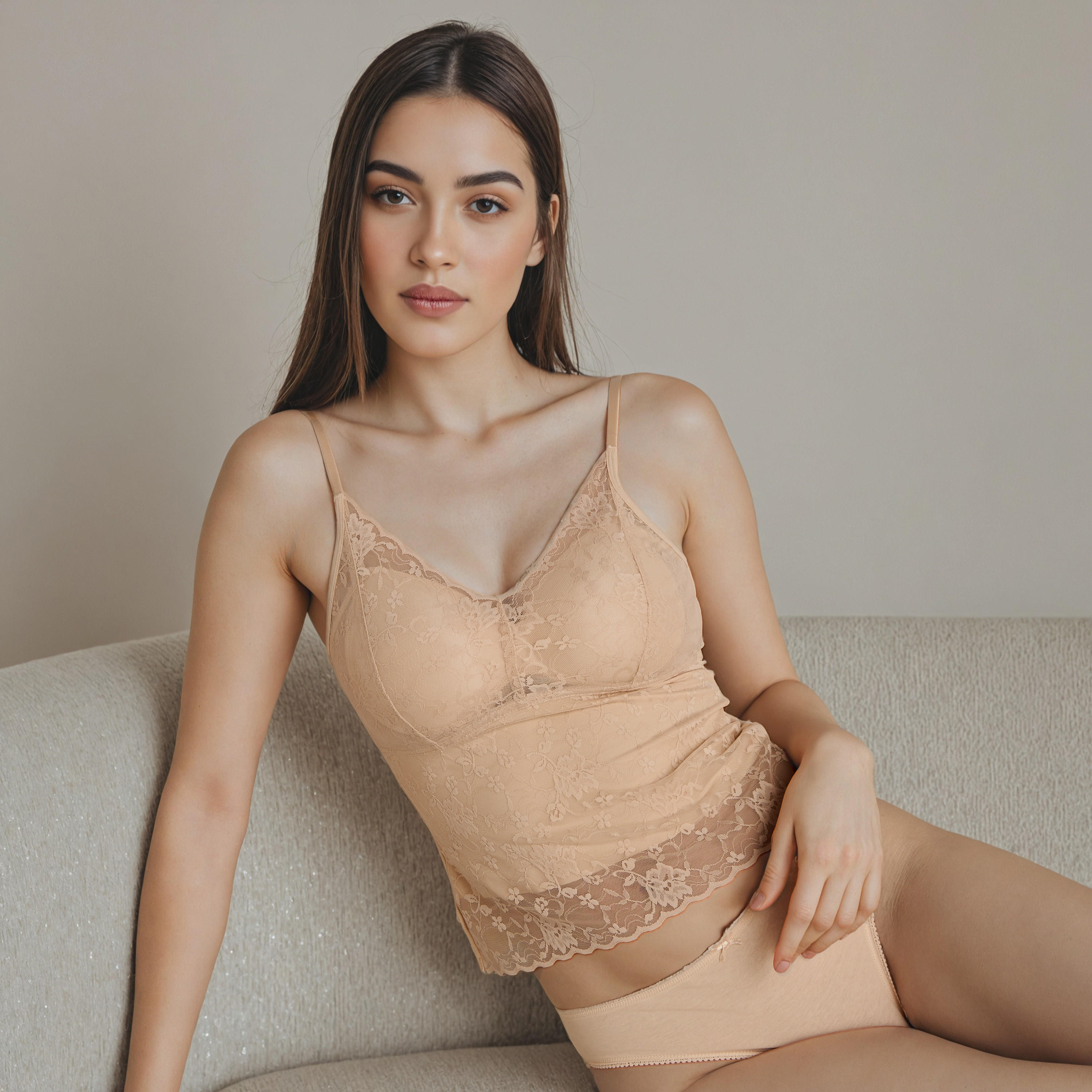 قميص داخلي دانتيل زهري بياقة V-women-clothing-lingerie-camisoles-image-3