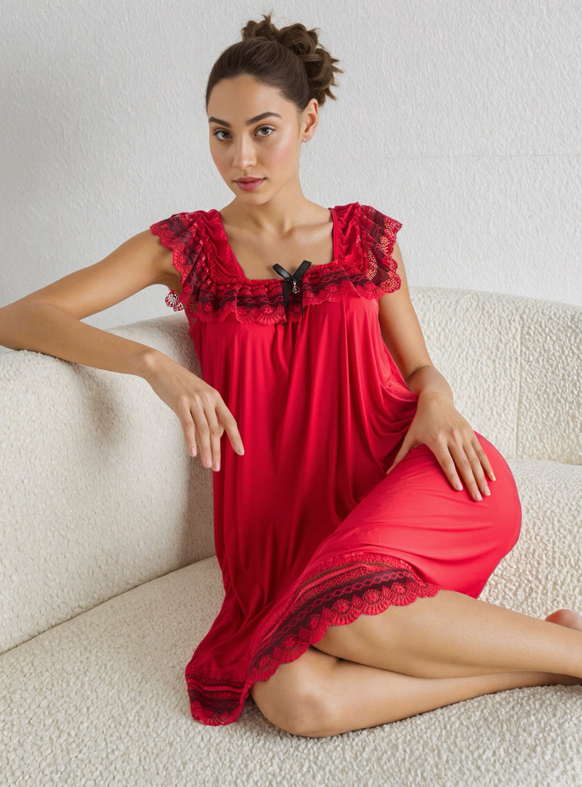 فستان نوم للعروس بحواف دانتيل مع سروال داخلي ثونج-women-clothing-nightwear-robes-image-1