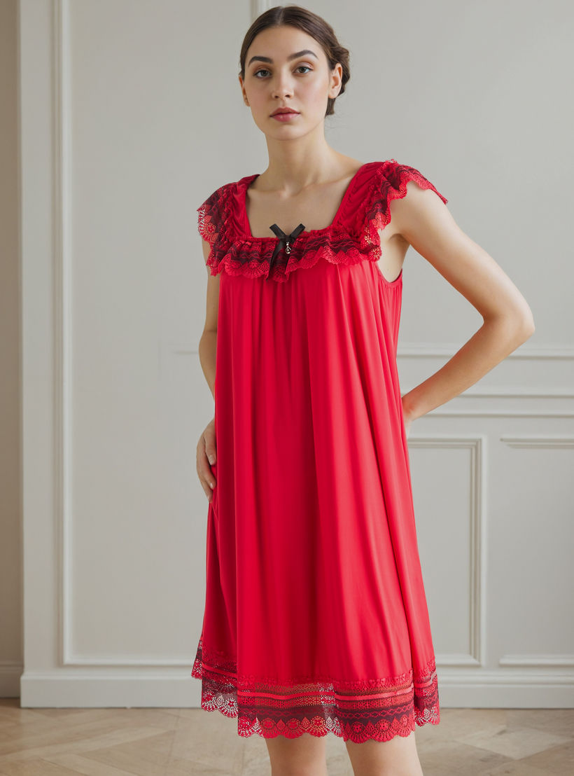 فستان نوم للعروس بحواف دانتيل مع سروال داخلي ثونج-women-clothing-nightwear-robes-image-6