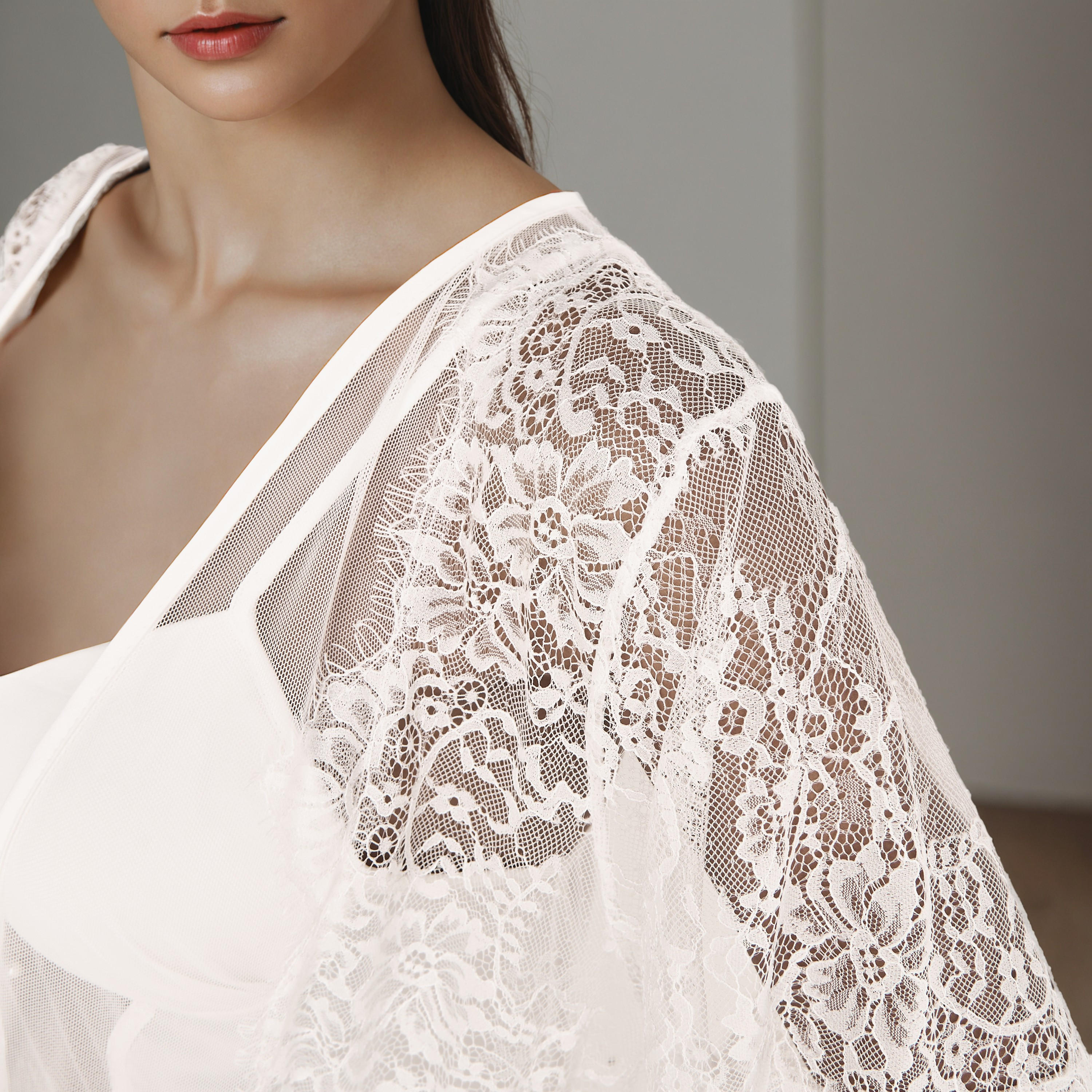 Asymmetric Night Gown with Floral Lace Robe-women-clothing-nightwear-robes-image-5