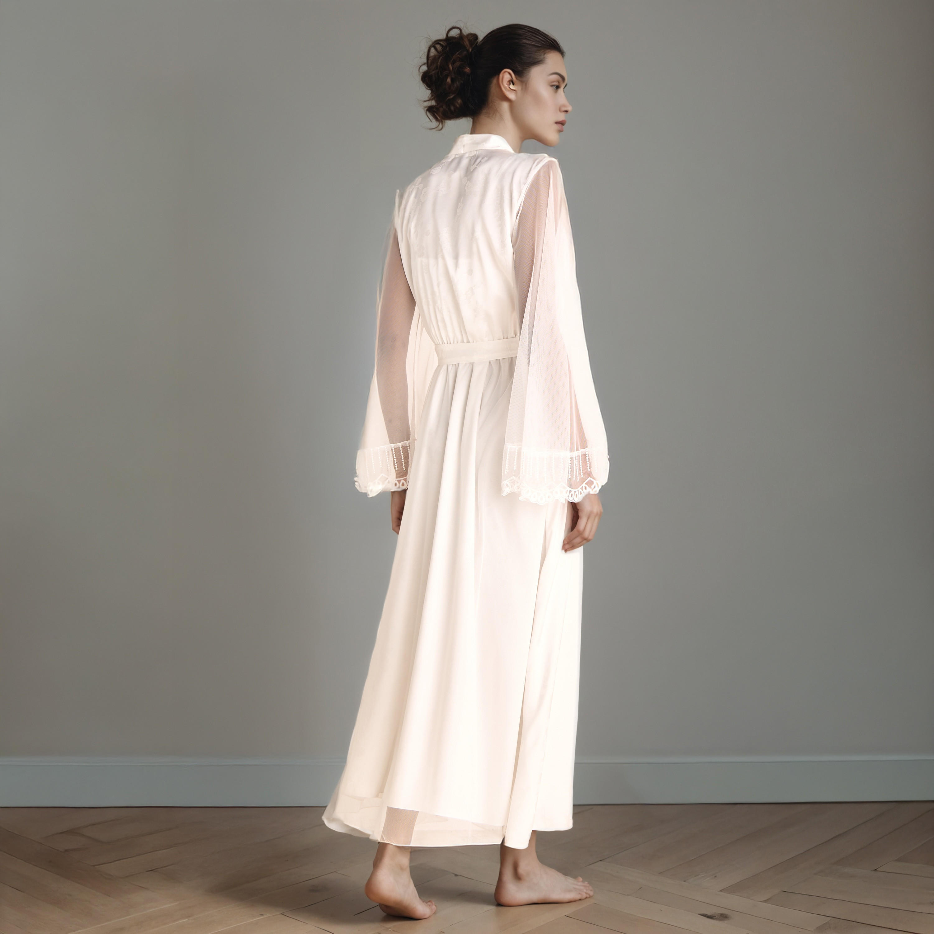Lace Trim Bridal Night Gown with Belted Robe-women-clothing-nightwear-robes-image-3