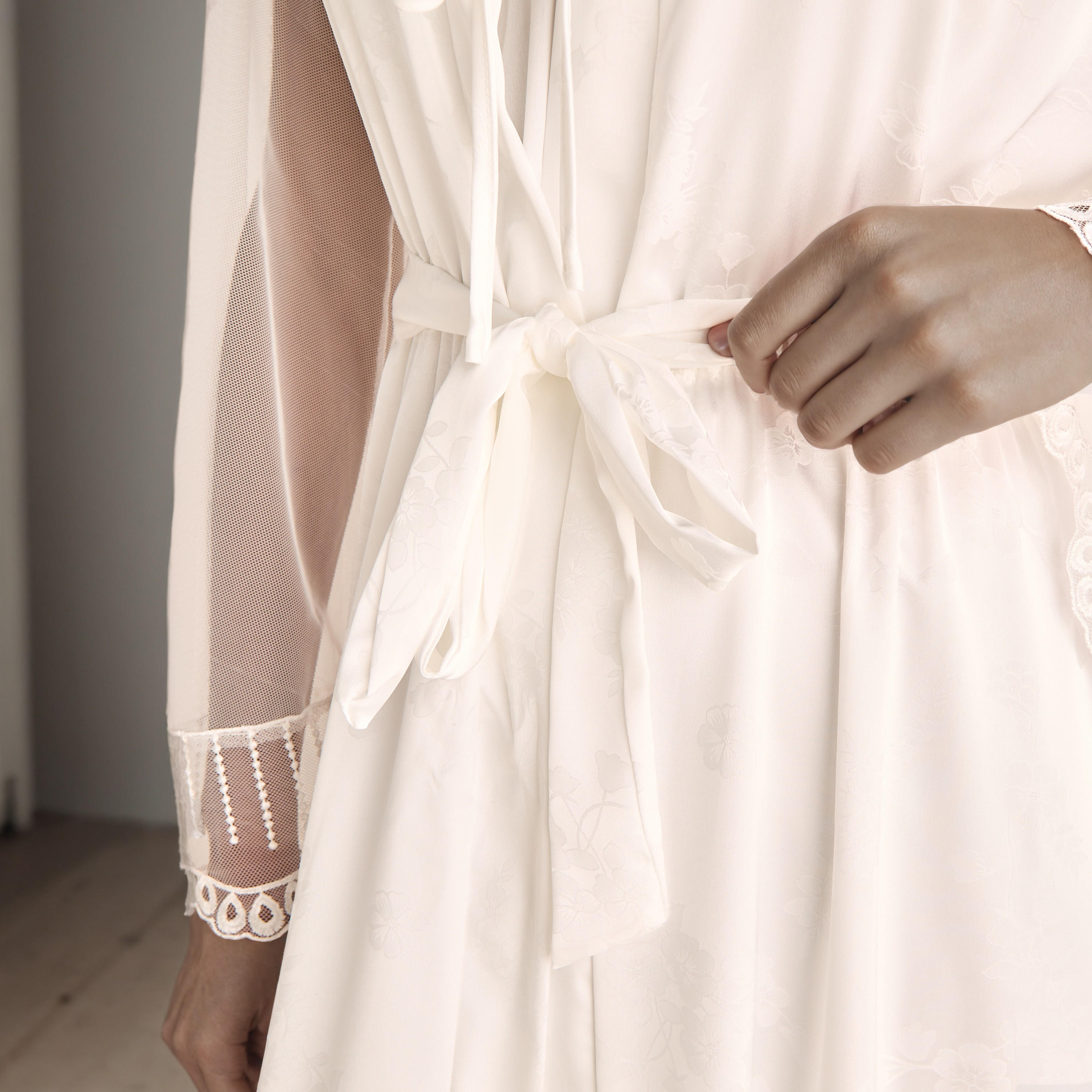 Lace Trim Bridal Night Gown with Belted Robe-women-clothing-nightwear-robes-image-4