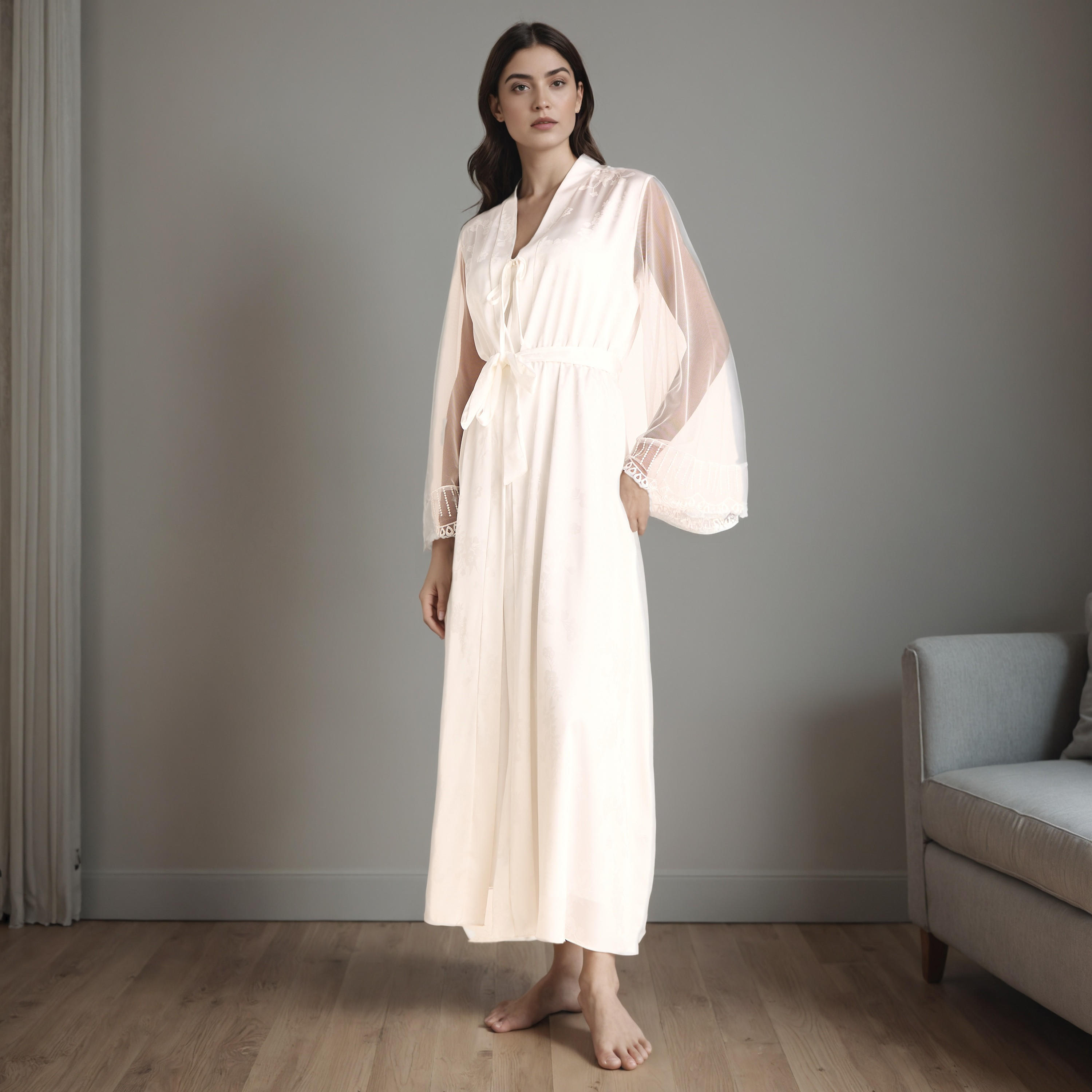 Lace Trim Bridal Night Gown with Belted Robe-women-clothing-nightwear-robes-image-6