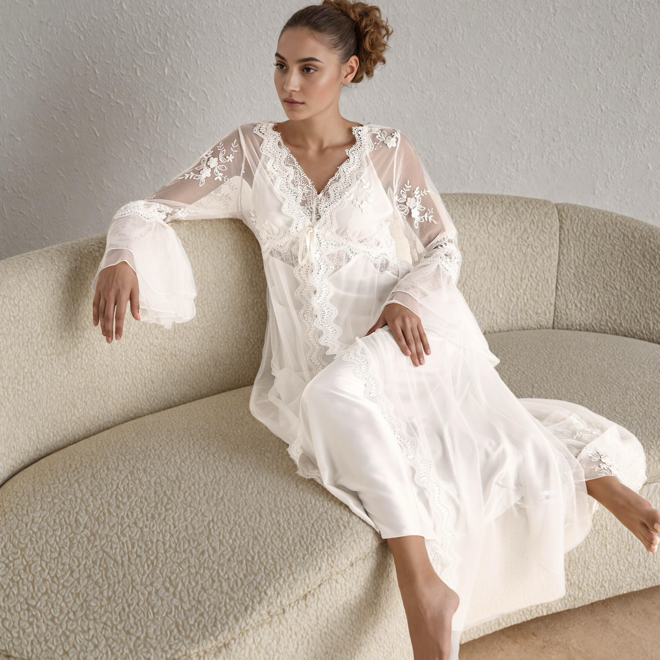 قميص نوم بقصة دانتيل للعرائس مع روب-women-clothing-nightwear-robes-image-5