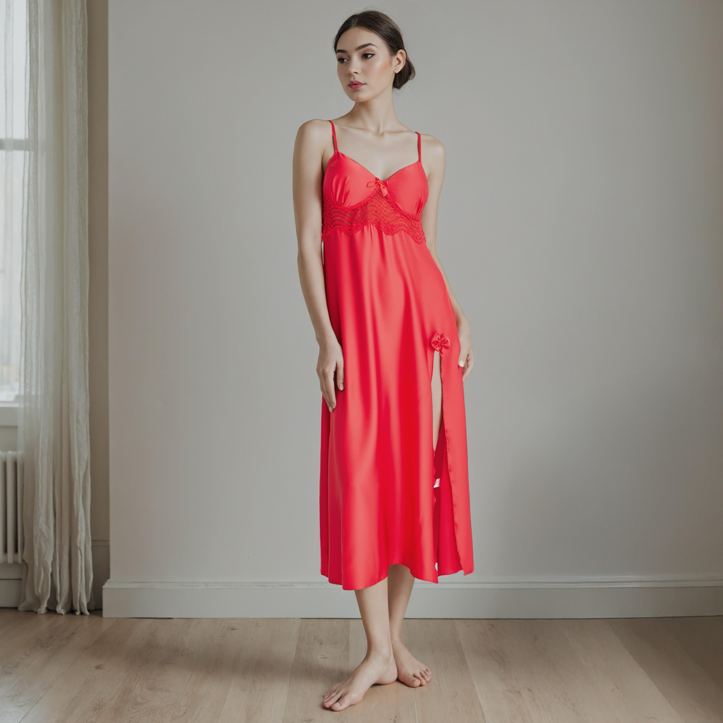 قميص نوم بقصة دانتيل للعرائس مع روب بحزام-women-clothing-nightwear-robes-image-2
