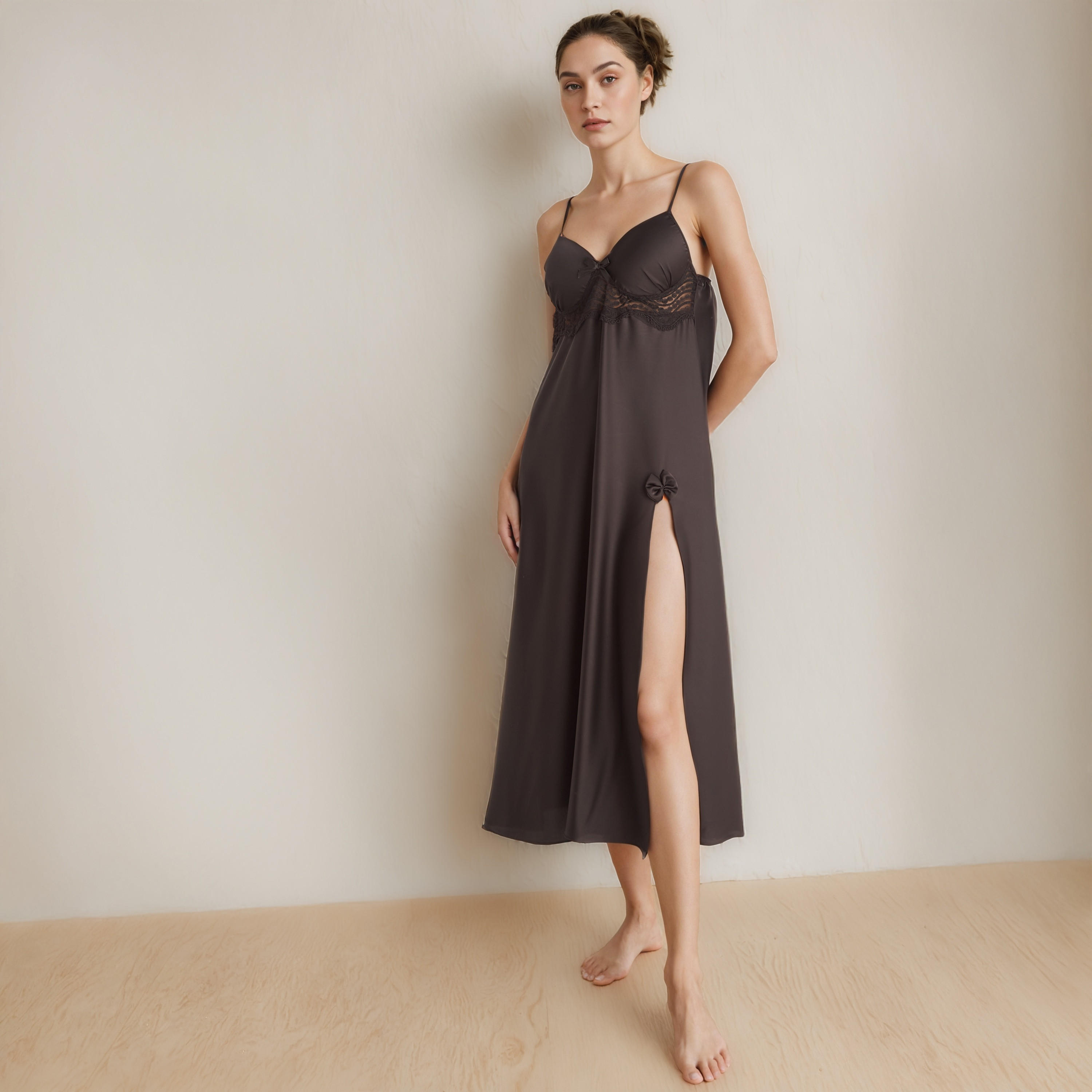 قميص نوم بقصة دانتيل للعرائس مع روب بحزام-women-clothing-nightwear-robes-image-2