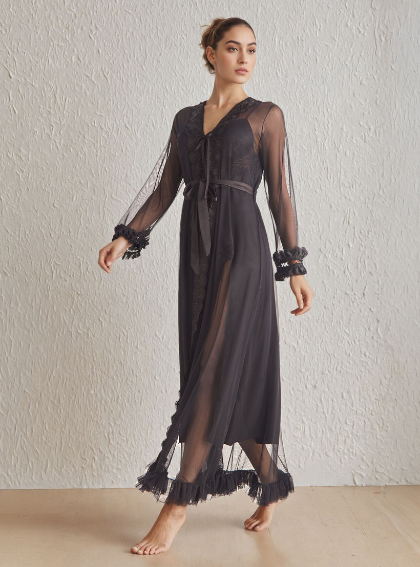 قميص نوم بقصة دانتيل للعرائس مع روب بحزام-women-clothing-nightwear-robes-image-8