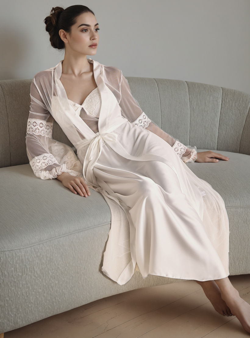 Lace Trim Bridal Night Gown with Robe-women-clothing-nightwear-robes-image-1