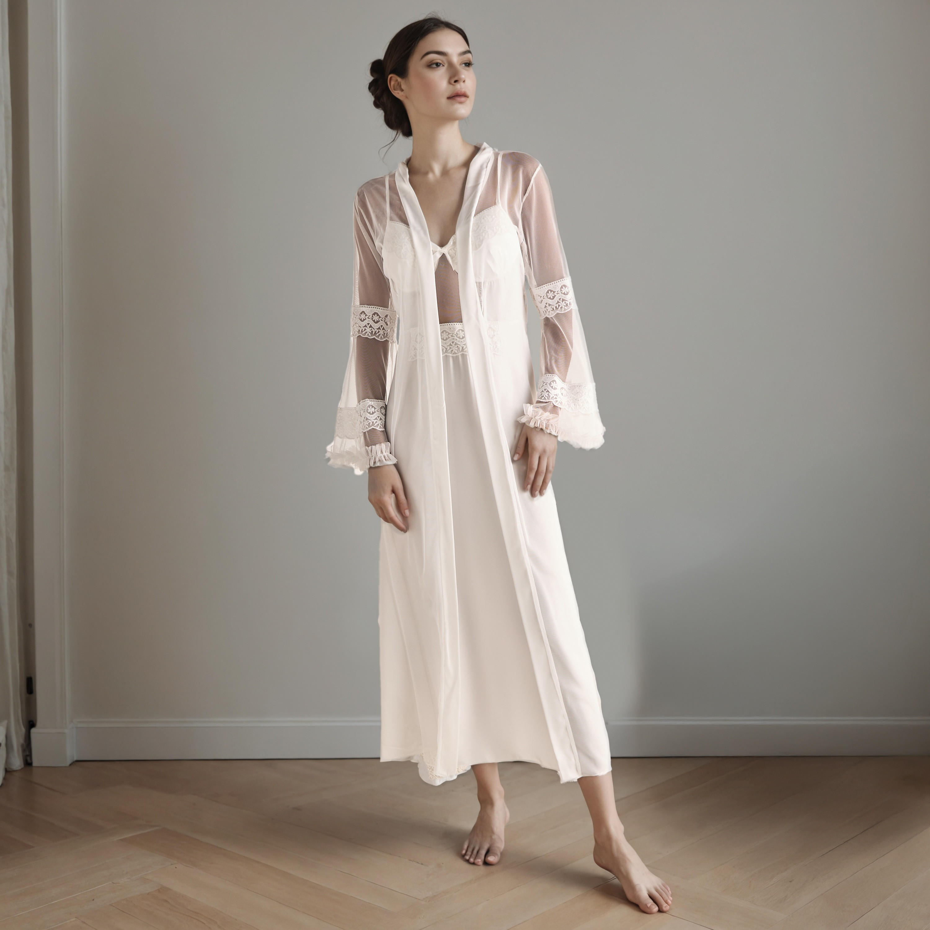 Lace Trim Bridal Night Gown with Robe-women-clothing-nightwear-robes-image-2