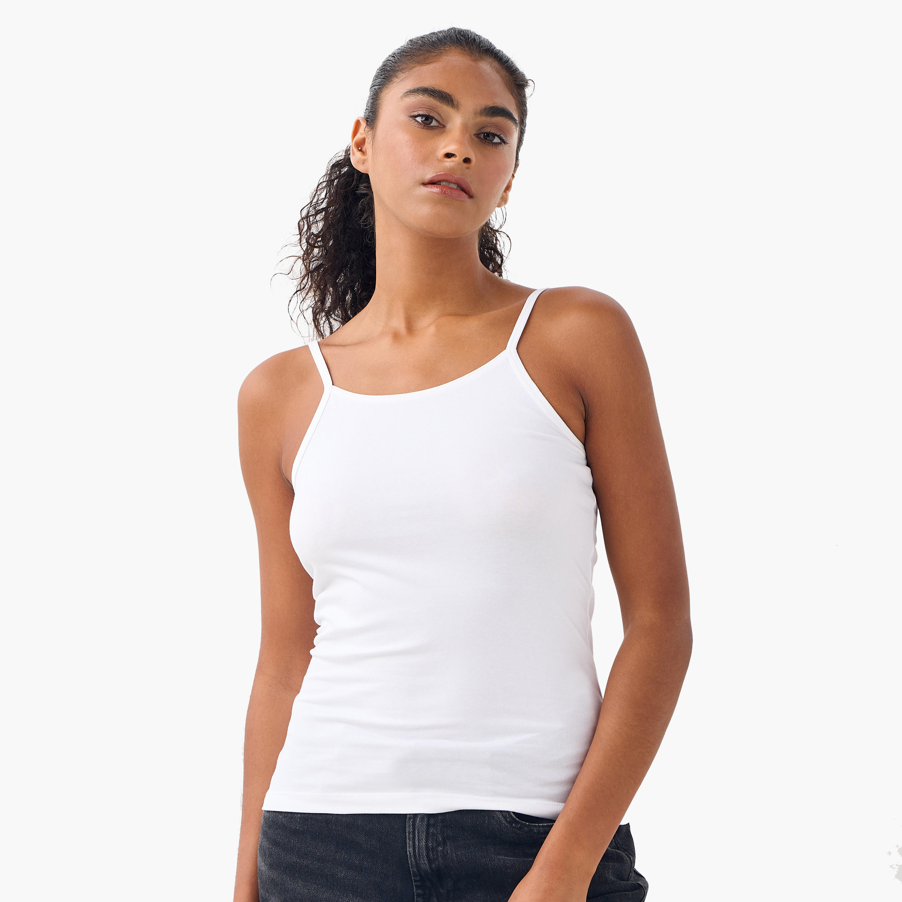 بلوزة كامي سادة بياقة عميقة وأحزمة كتف رفيعة - طقم من 2-women-clothing-lingerie-camisoles-image-5