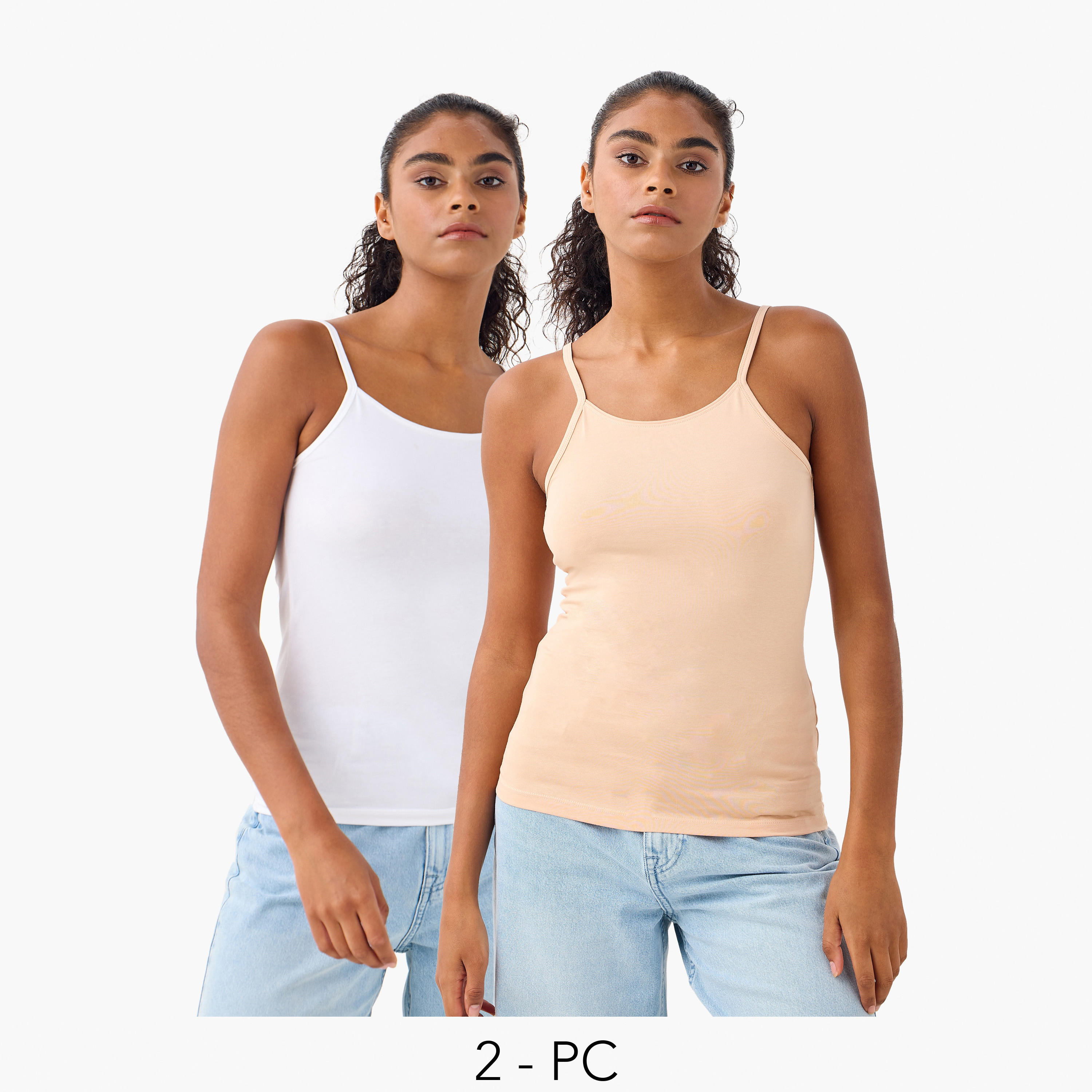 بلوزة كامي بياقة عميقة وأحزمة كتف رفيعة - طقم من 2-women-clothing-lingerie-camisoles-image-1