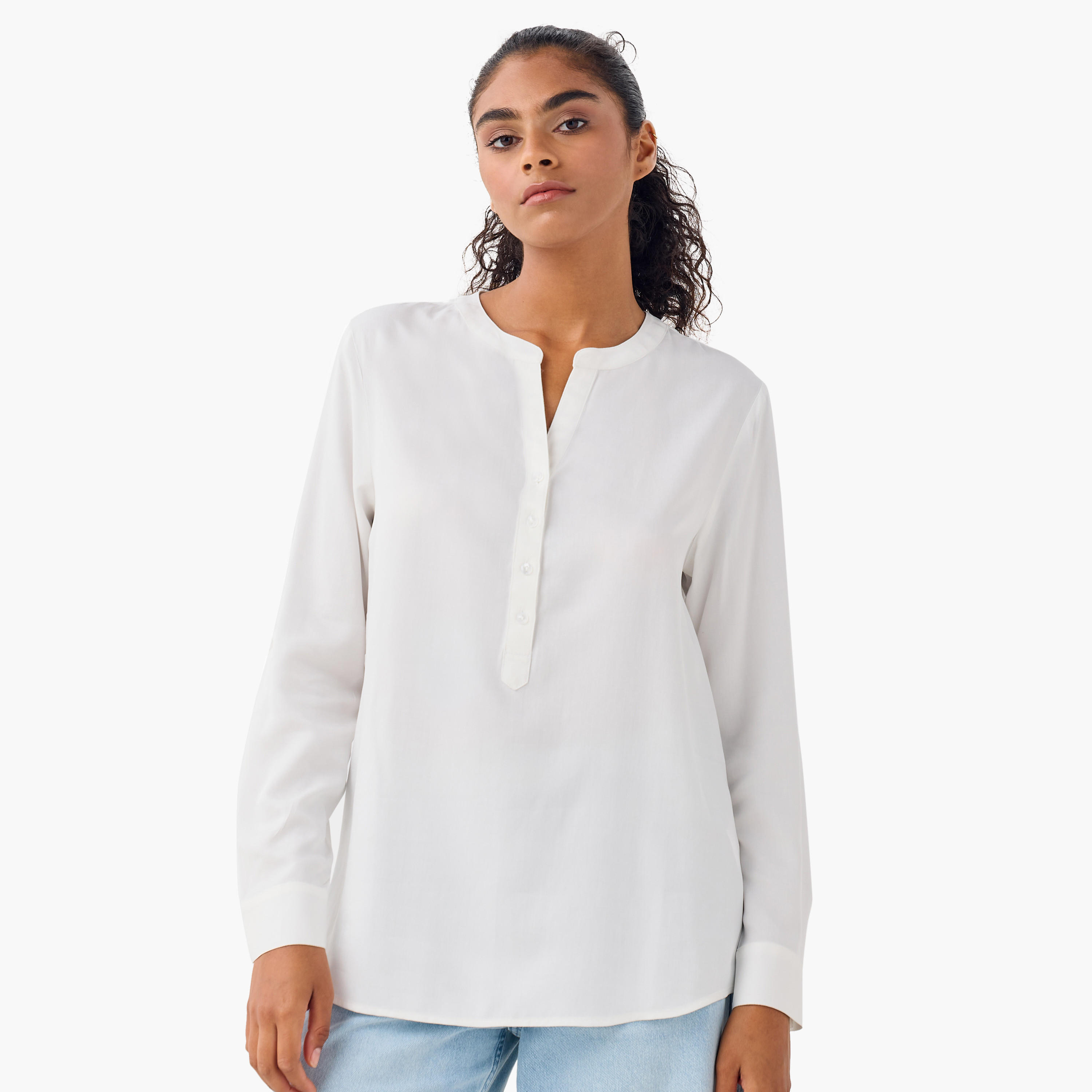 بلوزة بياقة ماندارين وأكمام طويلة وحواف غير متساوية - طقم من 2-women-clothing-shirtsandblouses-blouses-image-4